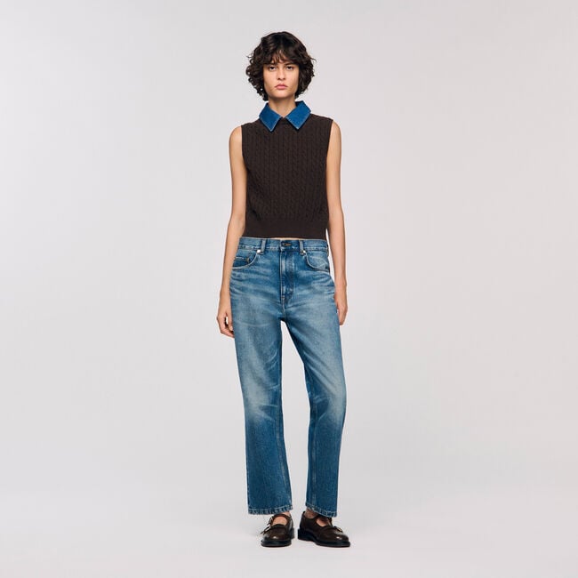 Knit and denim jumper