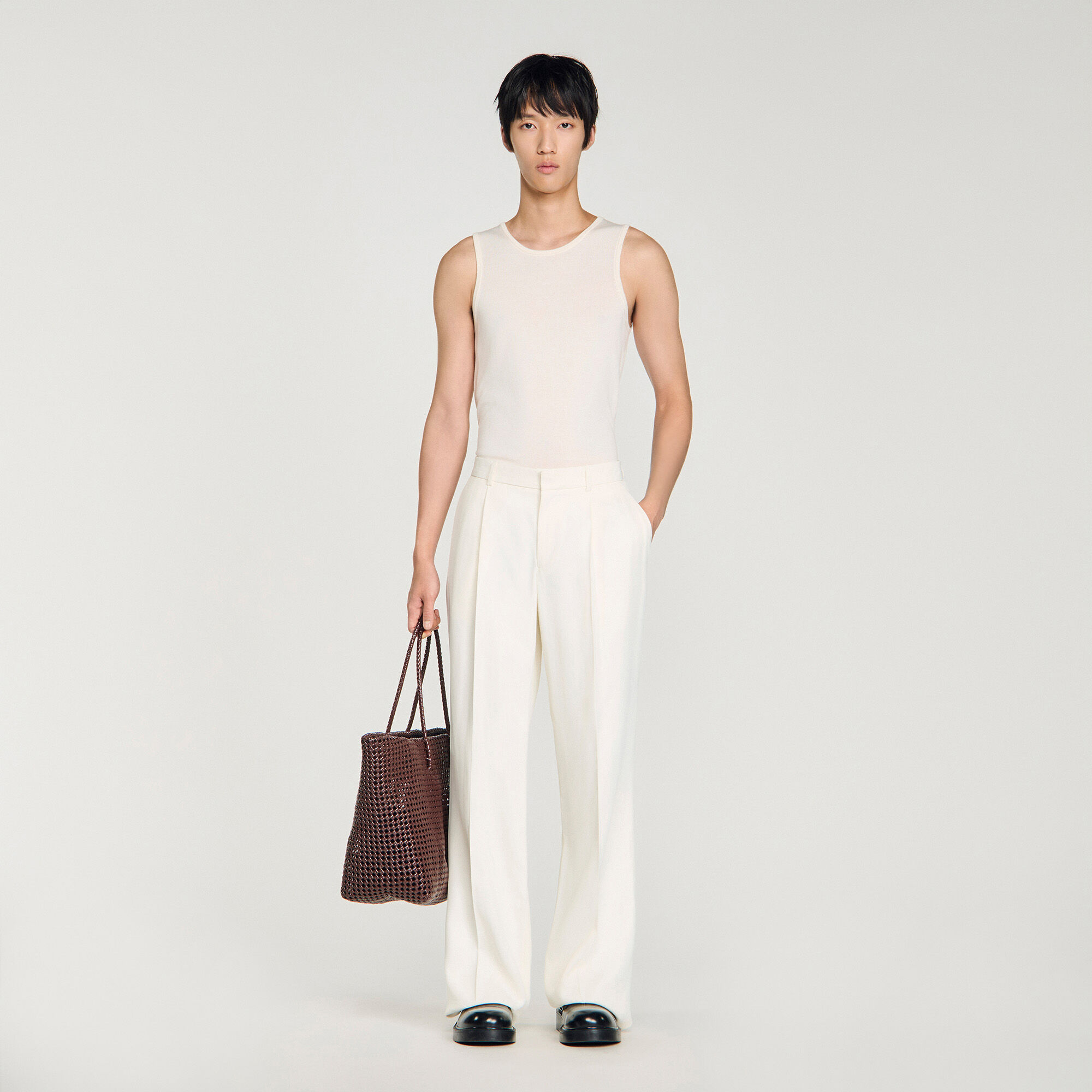 Wide-leg fluid viscose trousers
