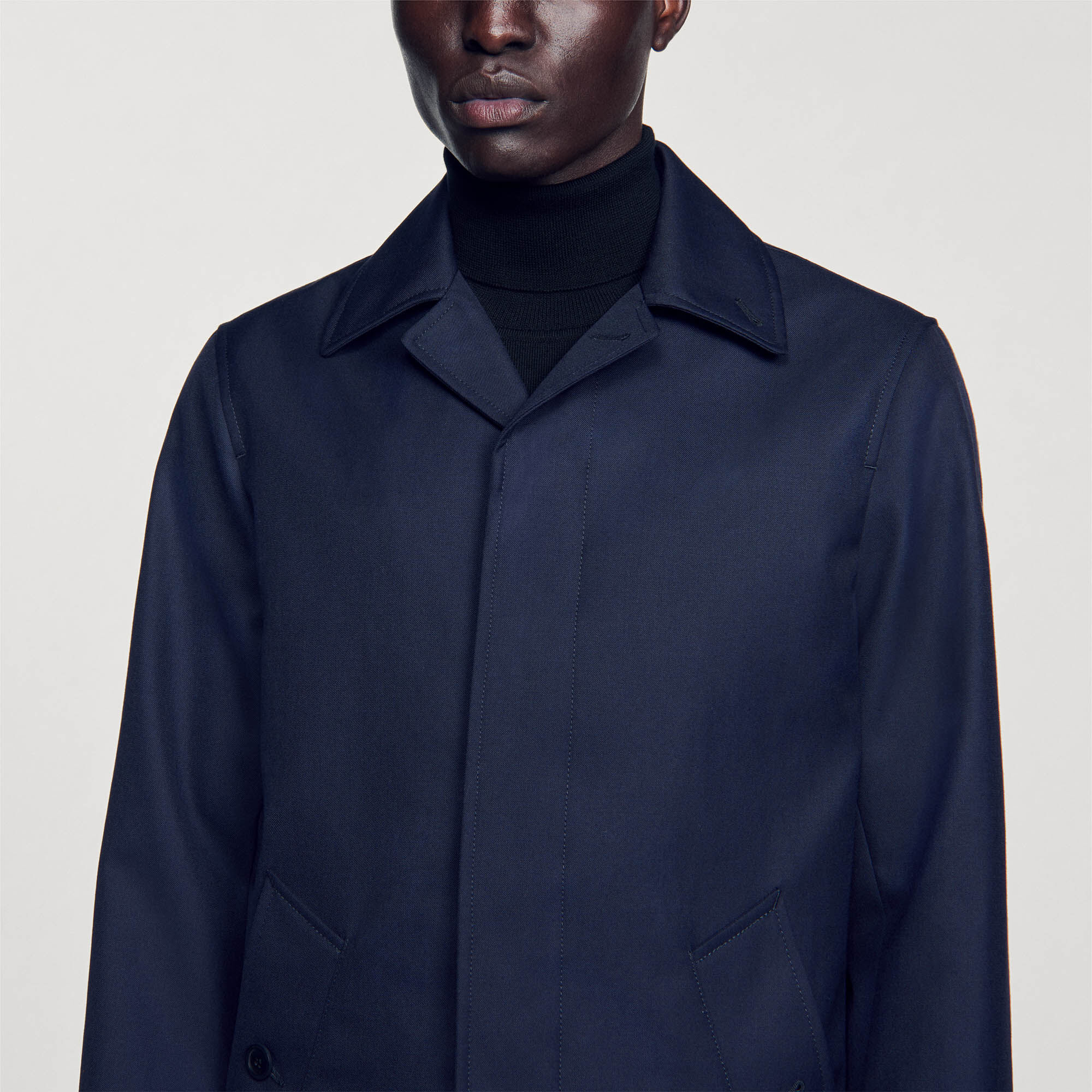 Waterproof technical fabric coat blue for Men | Sandro Paris