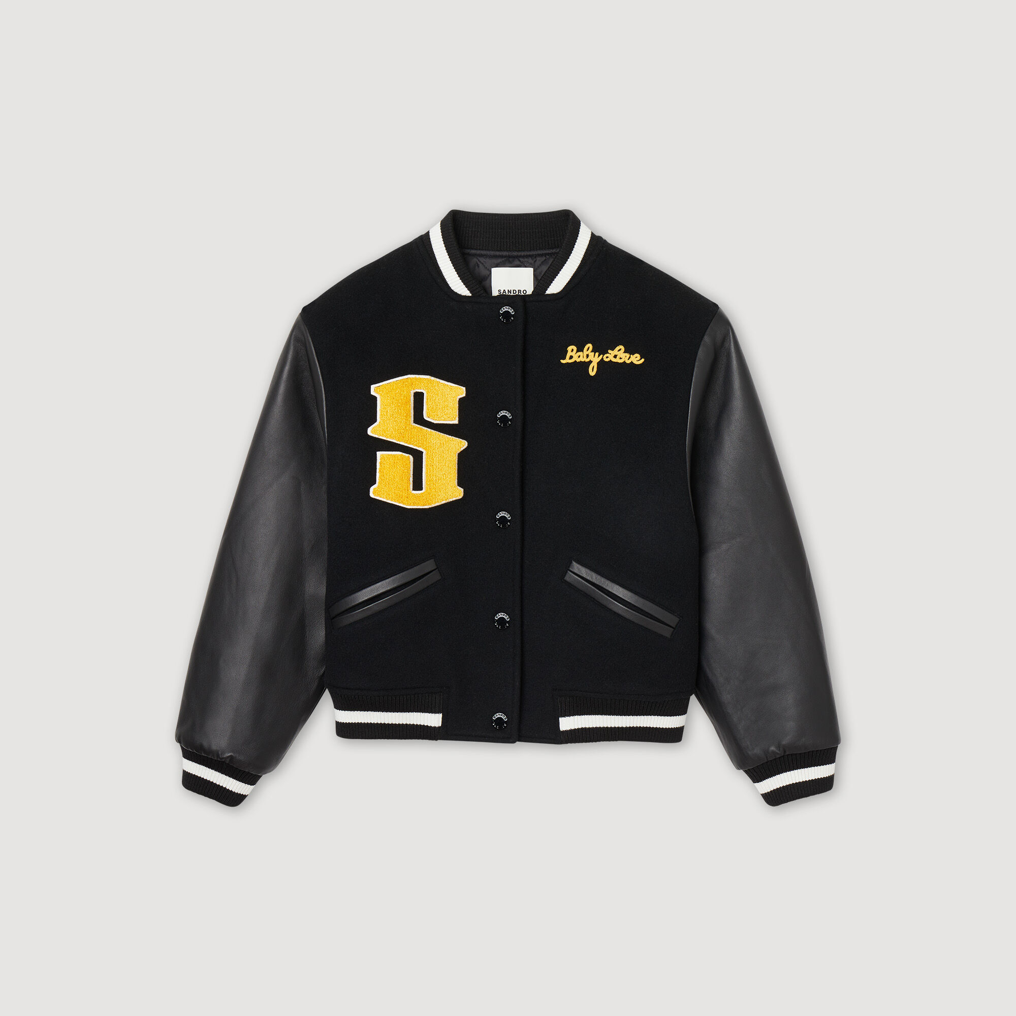 Wool and leather varsity jacket black / gray For Women