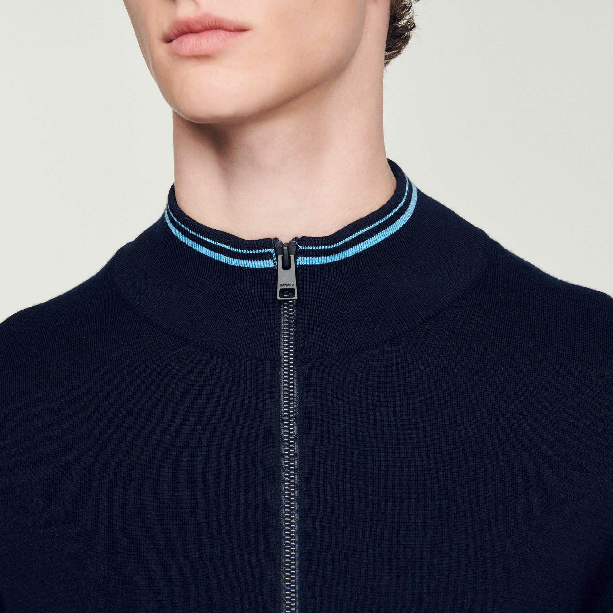 Zip-up cardigan with a striped collar