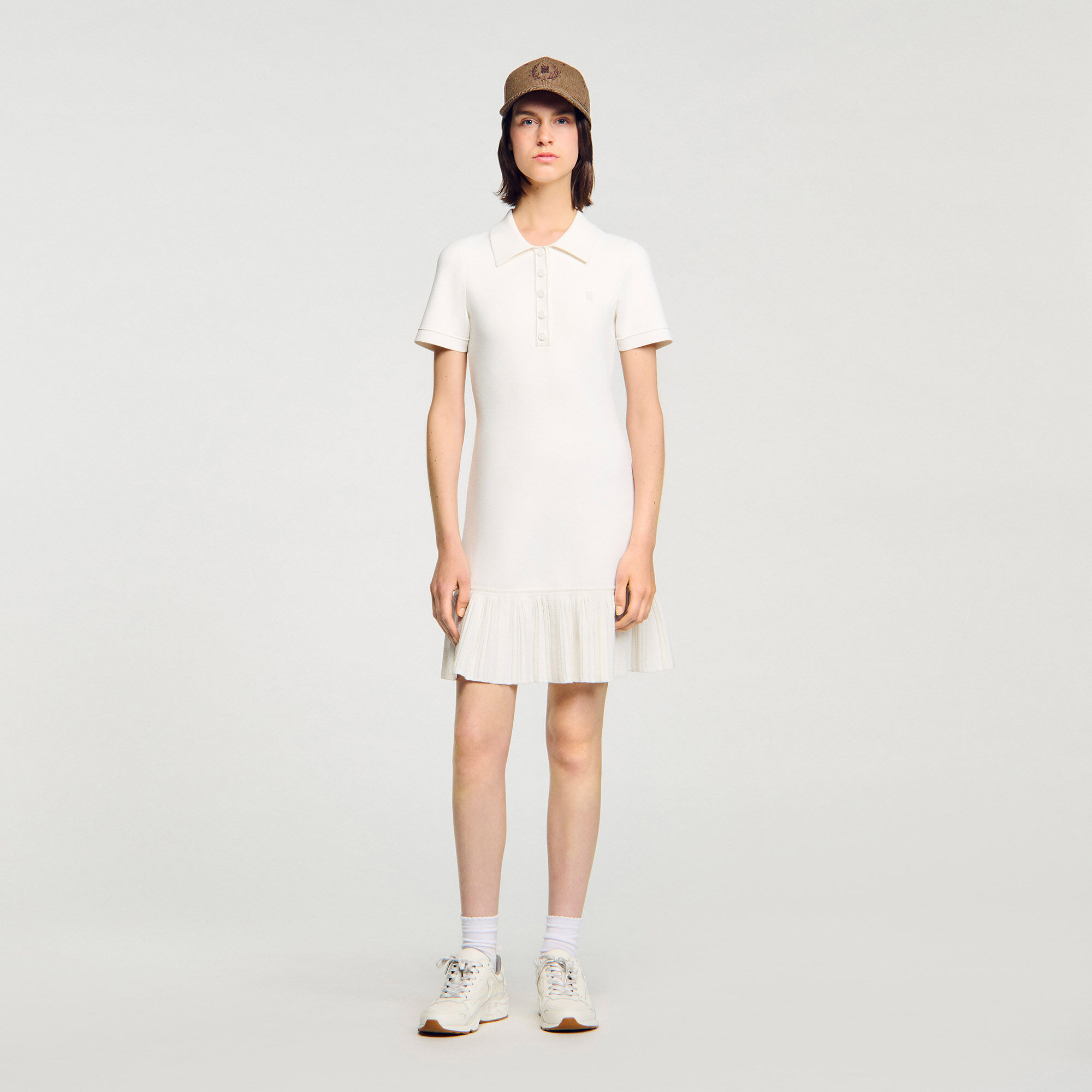 Short knit dress with polo neck