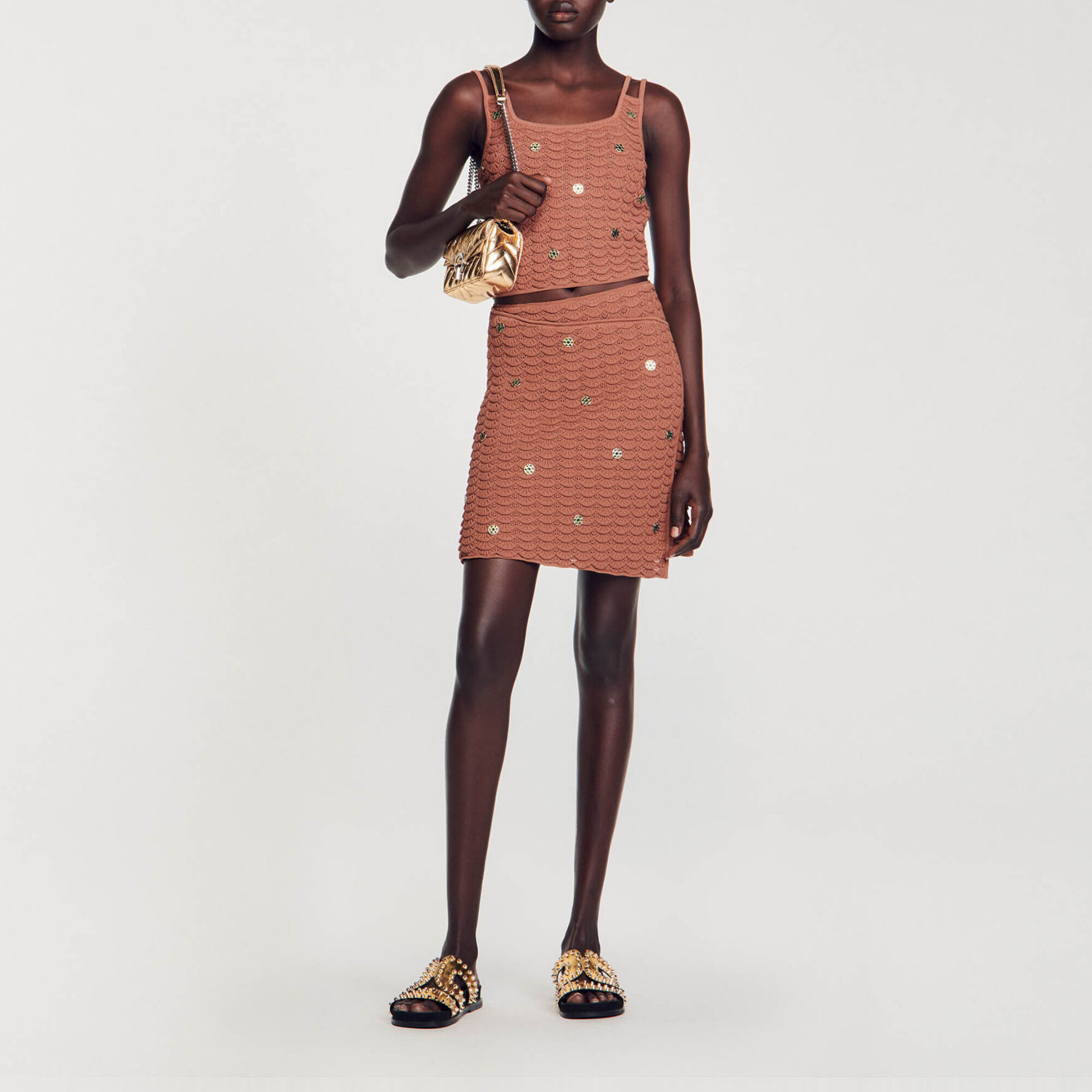 Asymmetrical skirt brown top