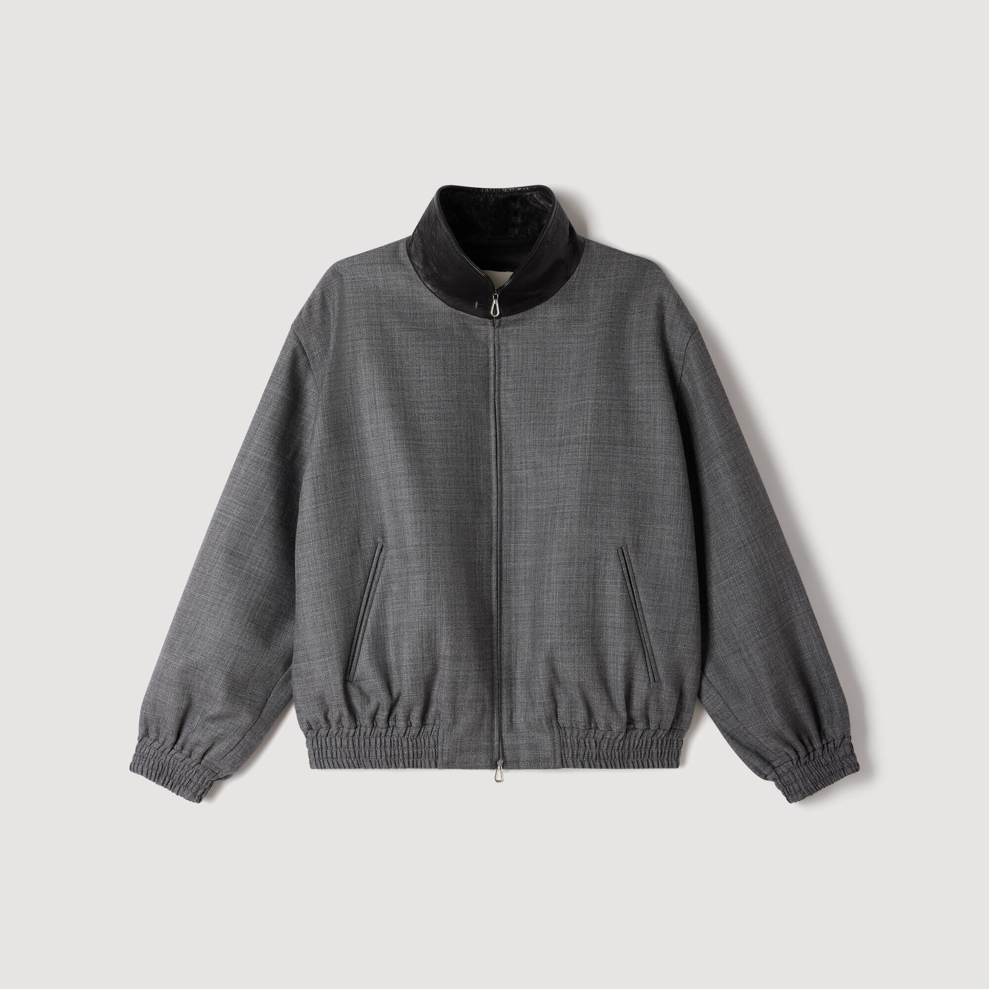 Oversized leather-collar jacket