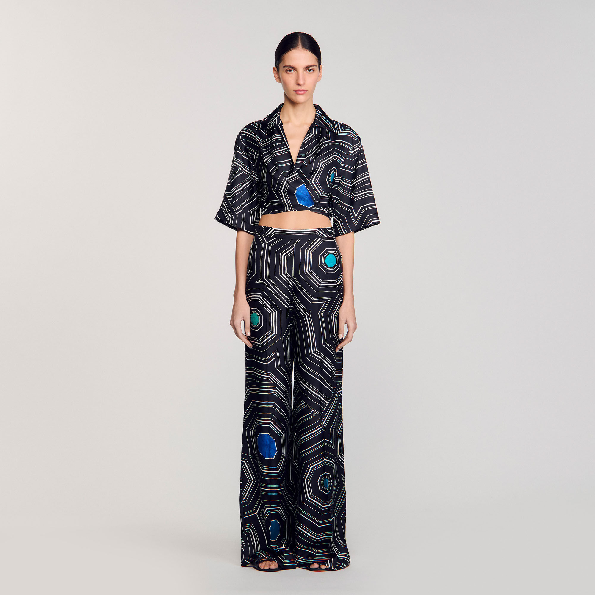 Spiral-motif silk shirt