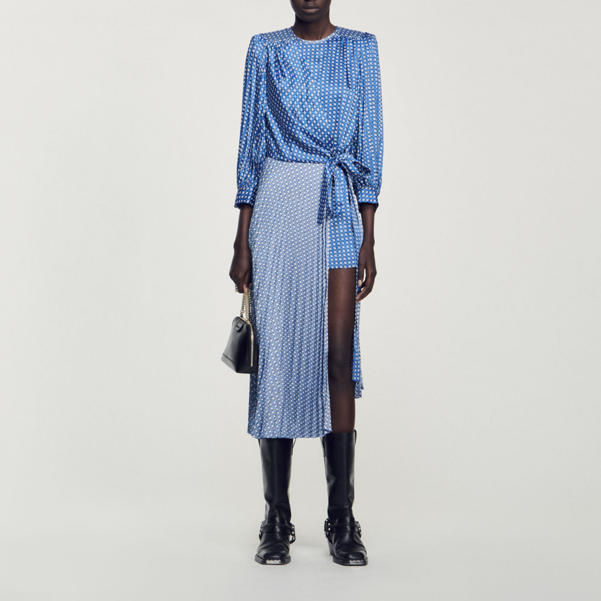 Long tie print dress Blue Sandro Paris