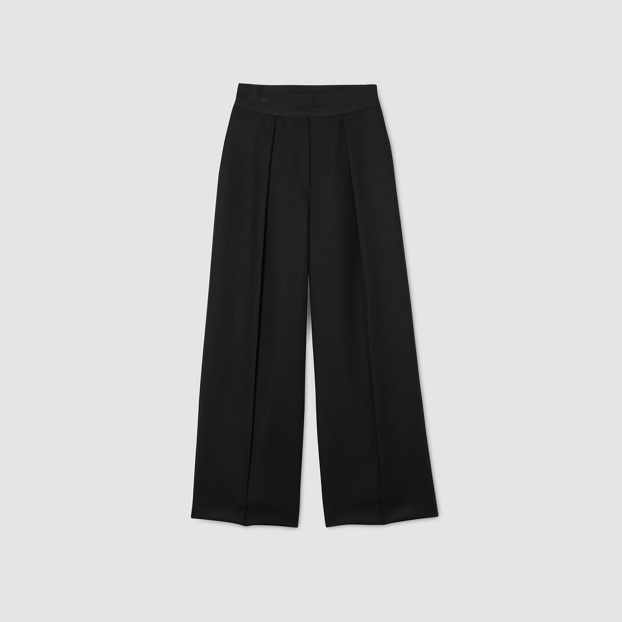 Wide-leg elastic waist trousers