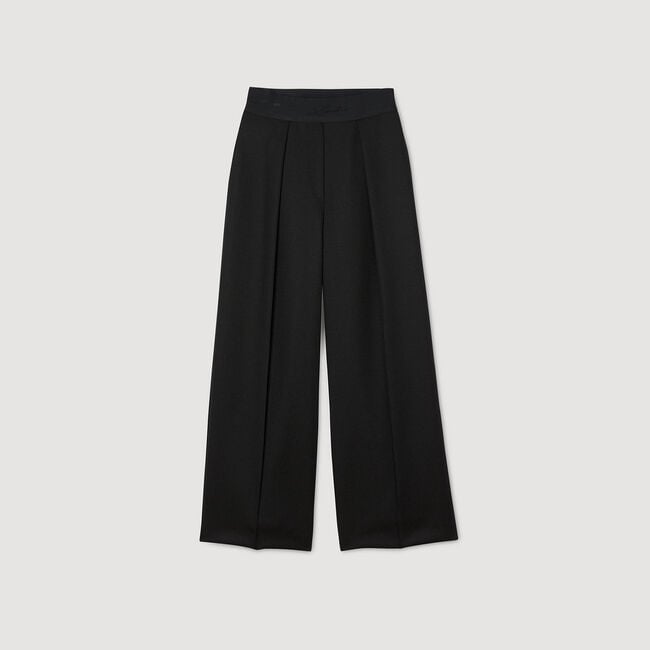 Wide-leg elastic waist trousers