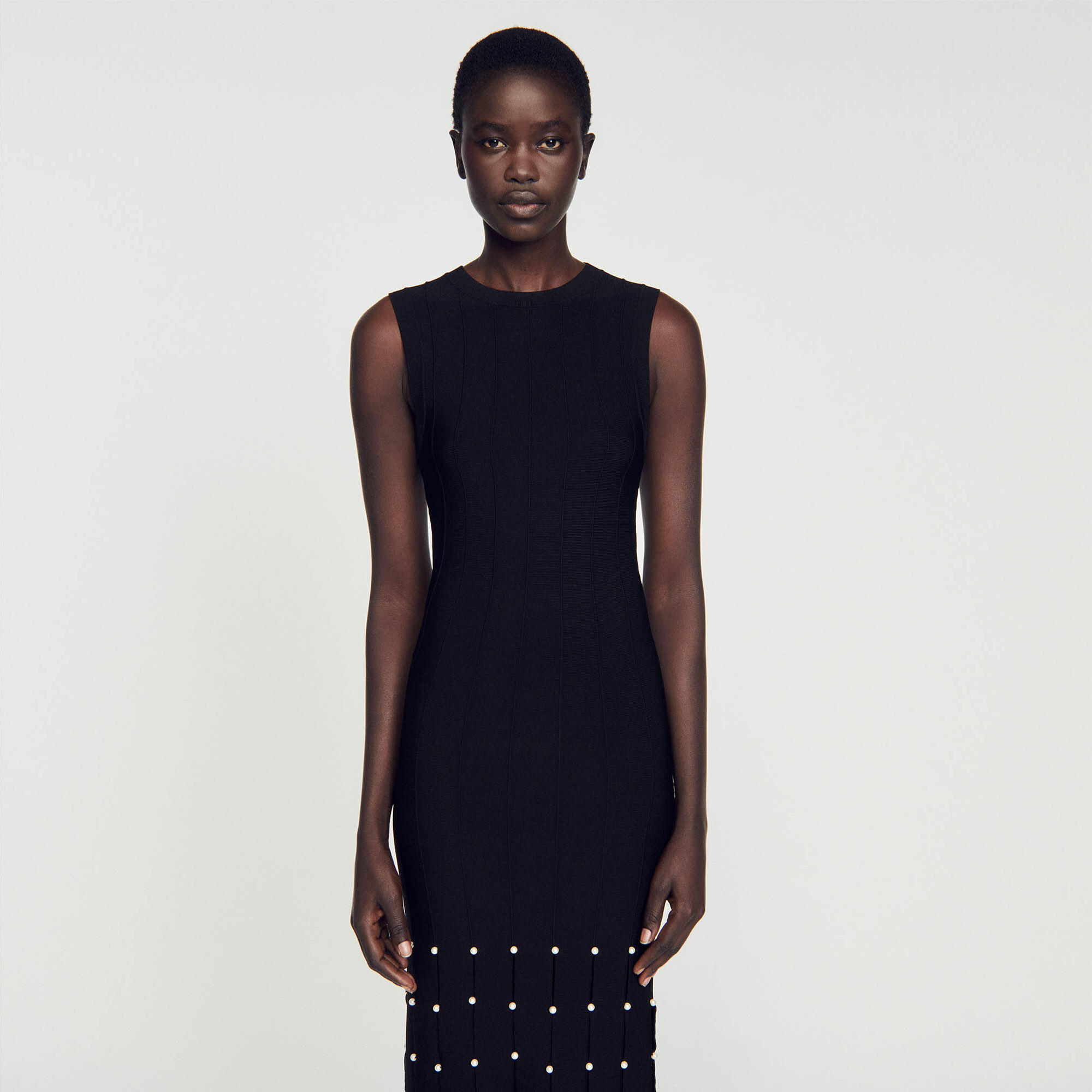 Fringed maxi dress Black / Gray | Sandro Paris