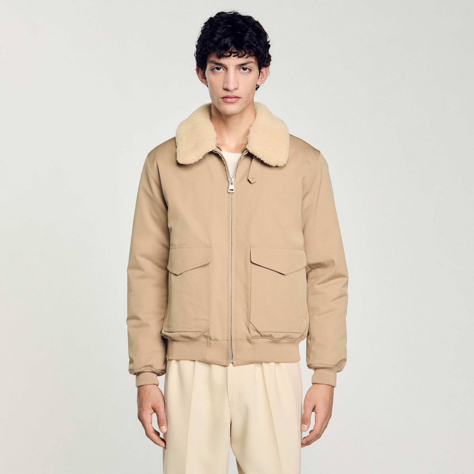 Shearling collar aviator jacket
