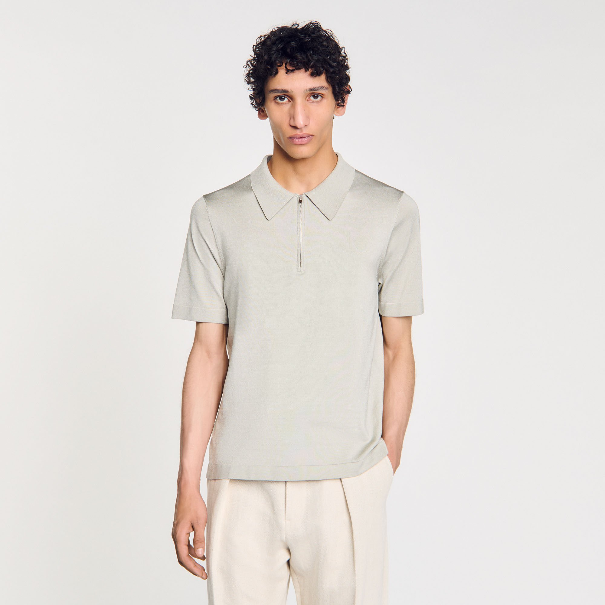 Knitted polo shirt with zip collar