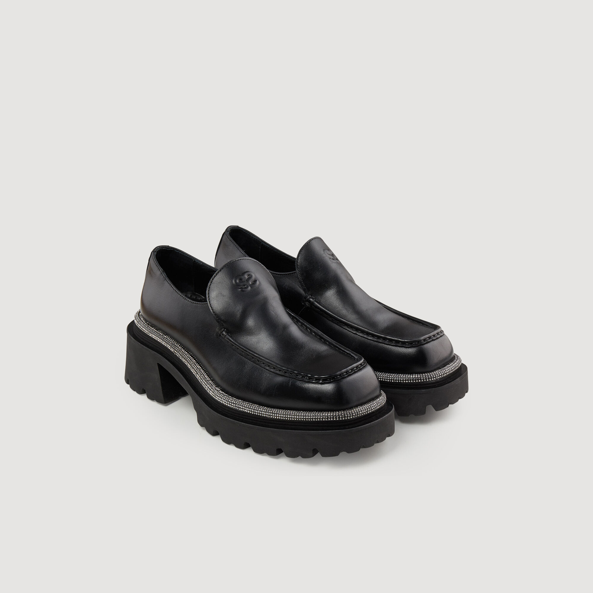 Loafers with thick notched soles black gray For Women Sandro Paris