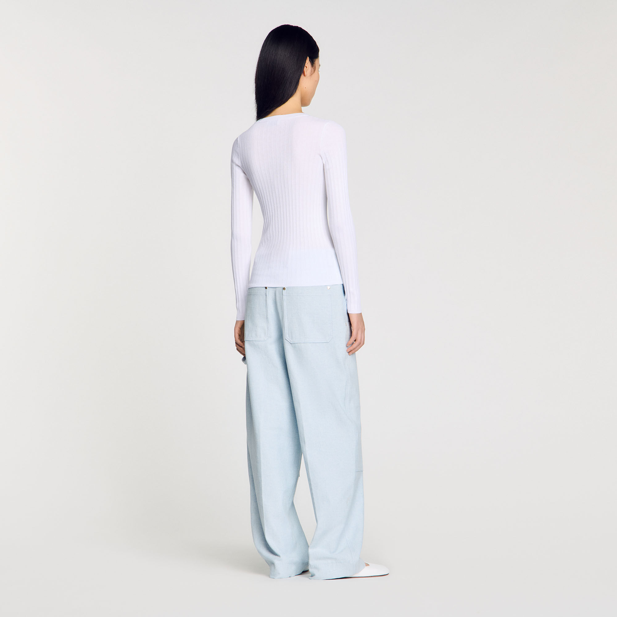 Ribbed jumper with Tunisian collar
