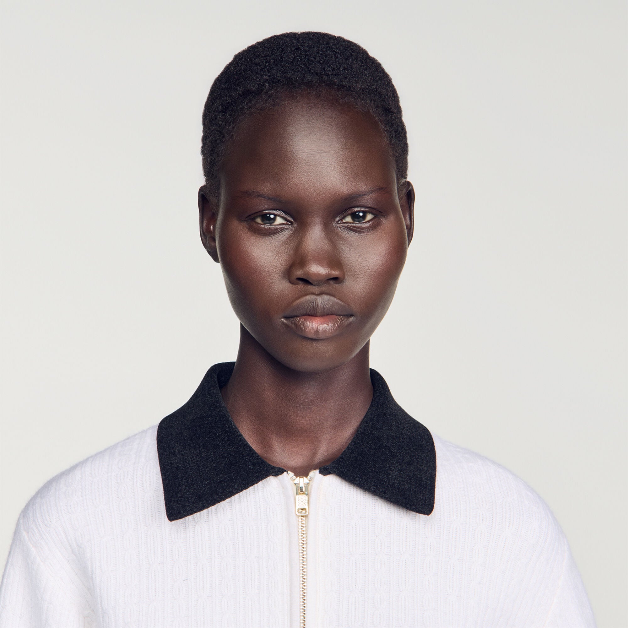Cable knit velvet collar cardigan - Women | Sandro