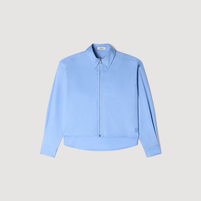 Cropped logo zip cotton shirt