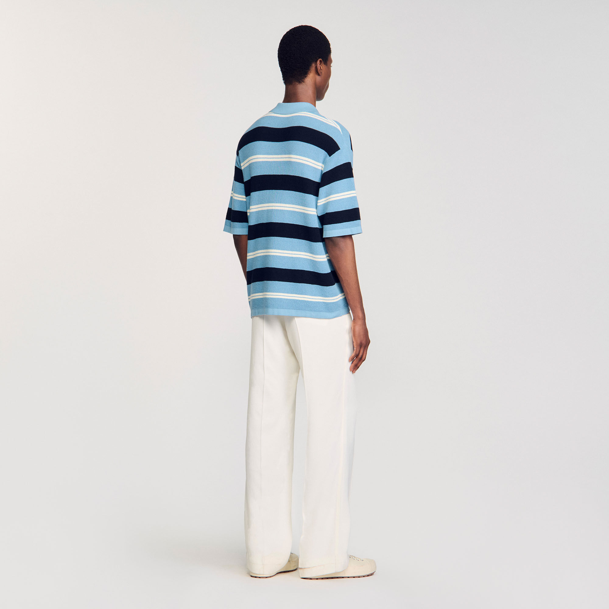 Stripy knit polo shirt