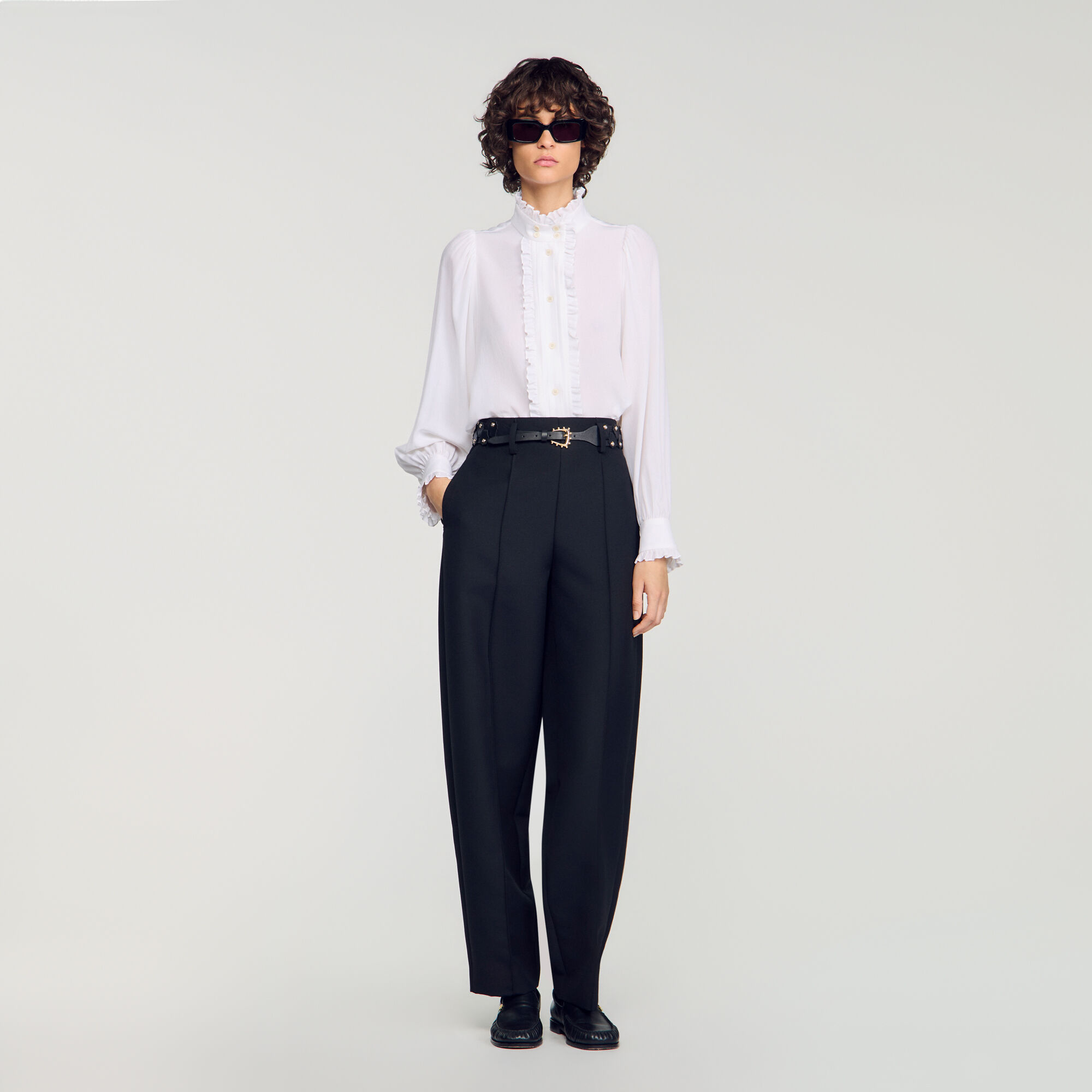 Silk shirt with gathered collar - Women | Sandro