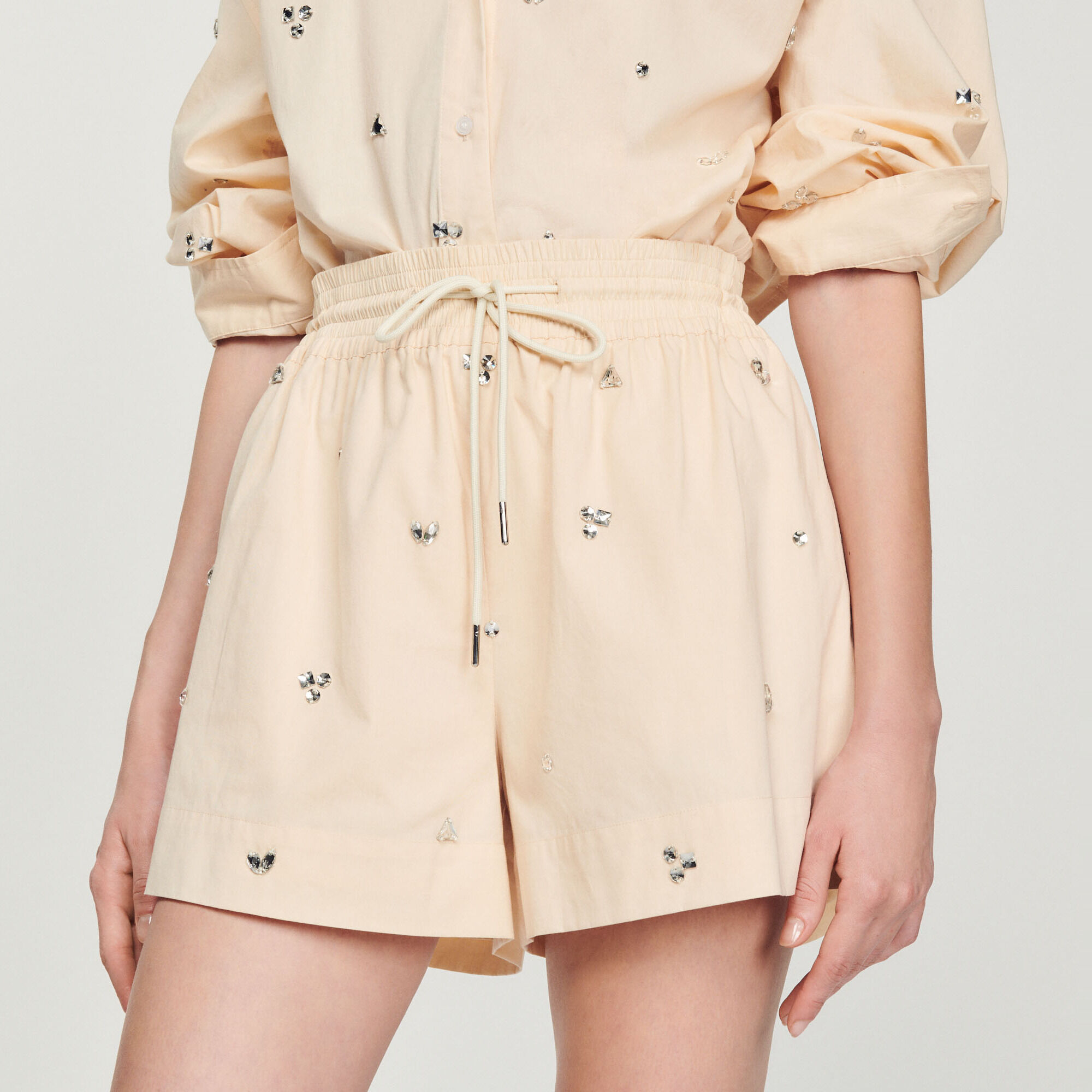 Hand-embroidered embellished shorts