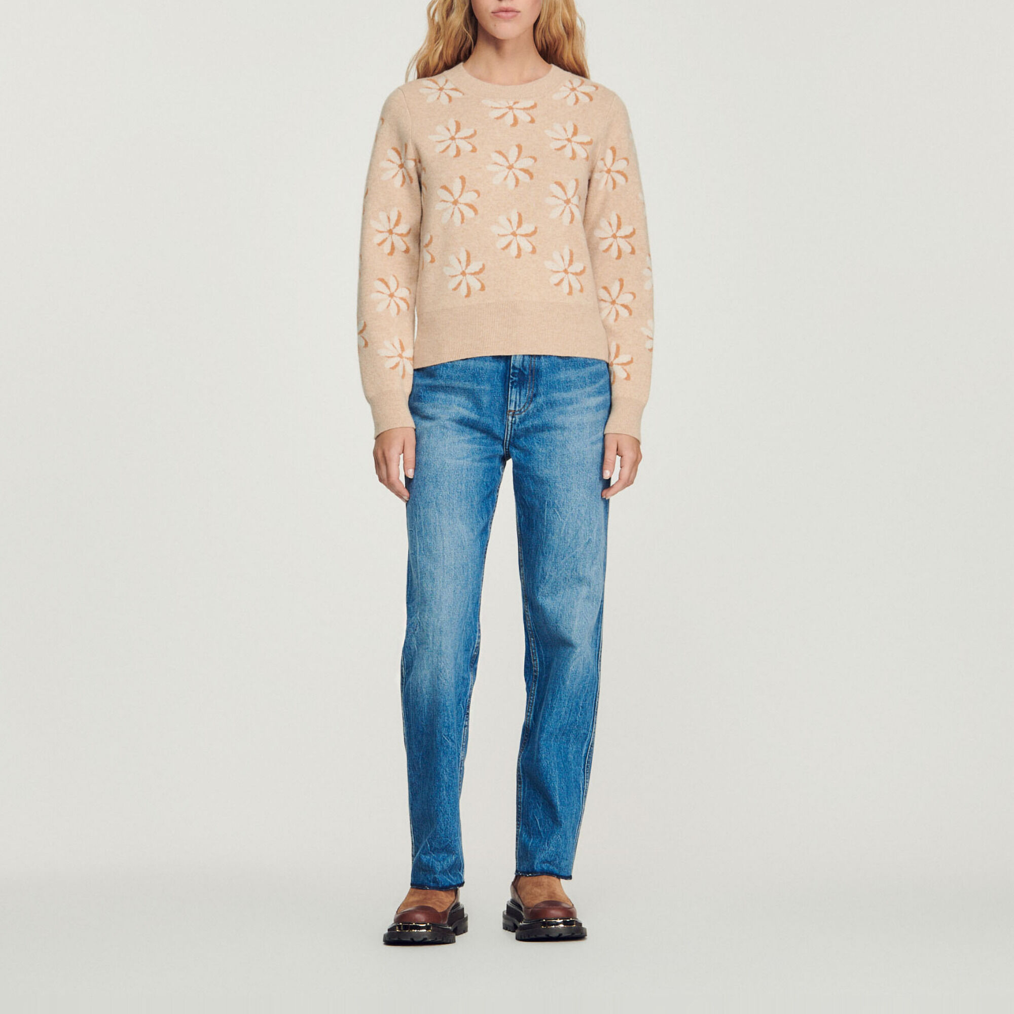 Floral jacquard knit sweater