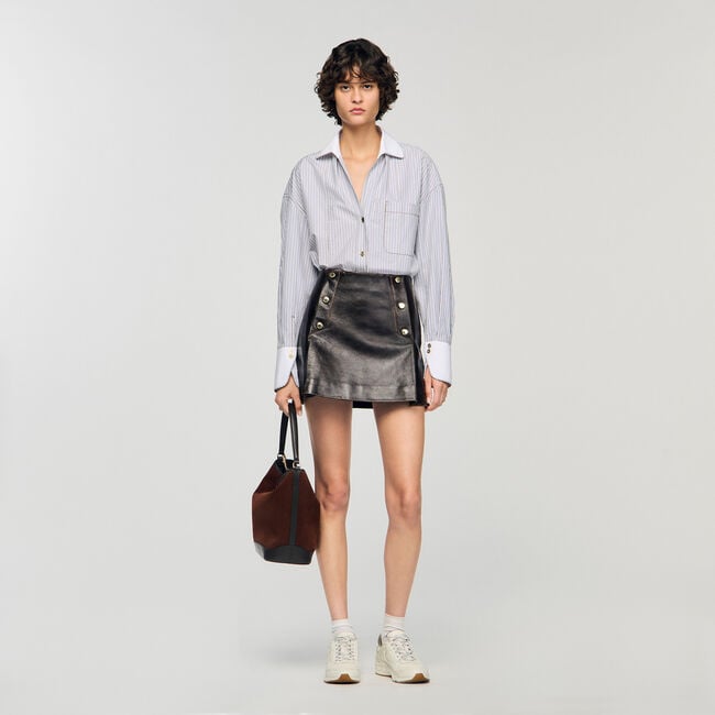 Short aged leather skirt