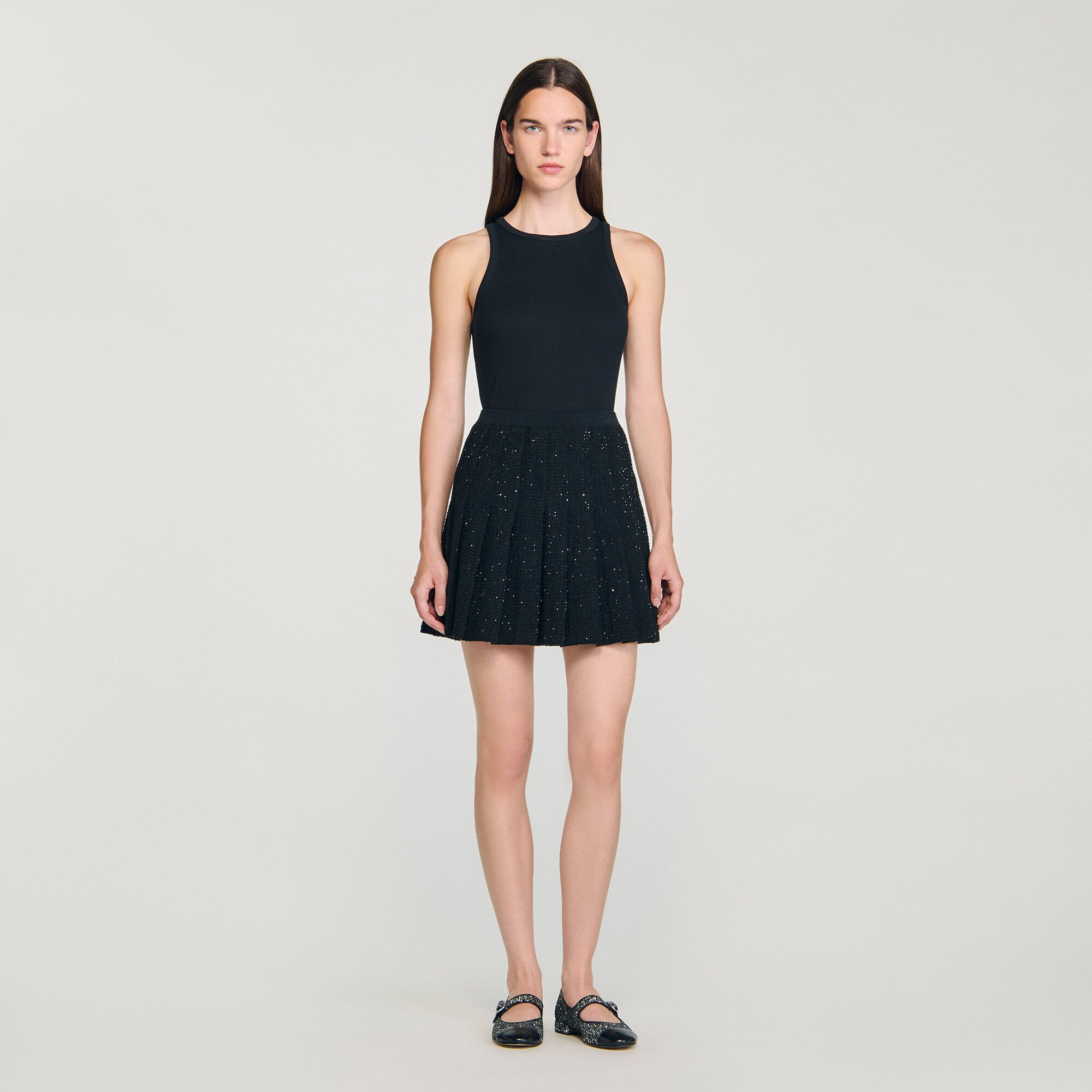 Short tweed pleated skirt