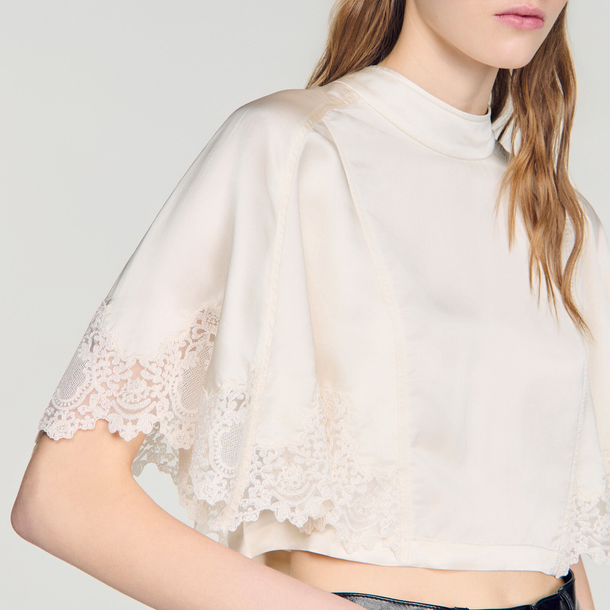 Satin cape-effect crop top