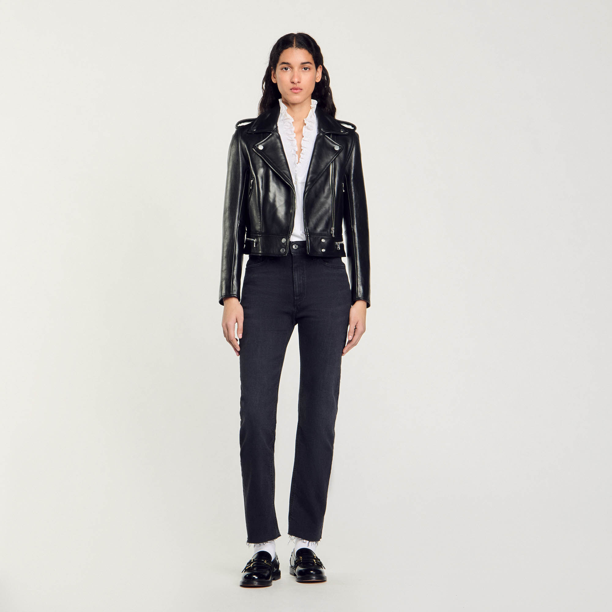 Sandro leather outlet jacket