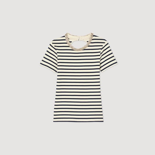 Stripy rhinestone T-shirt