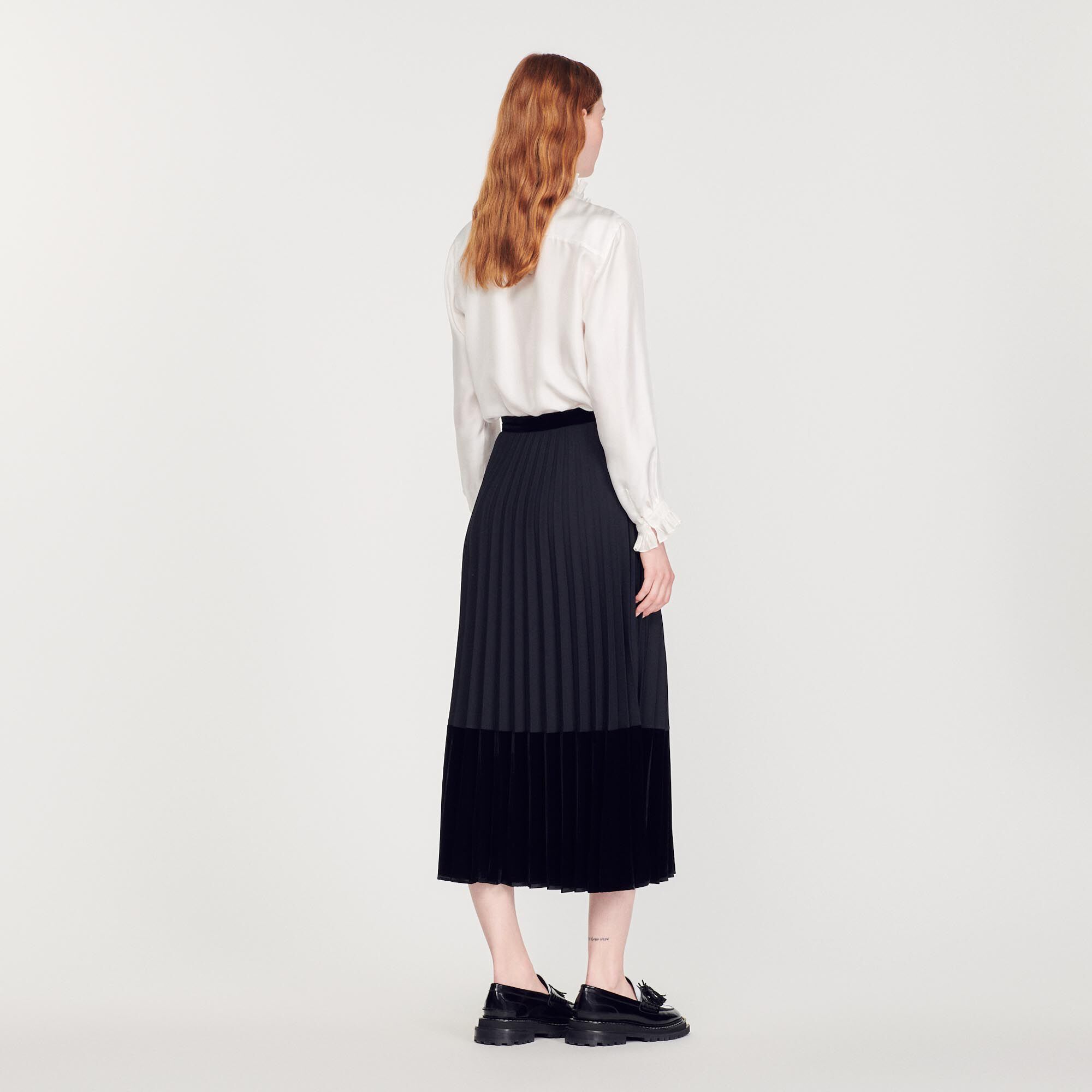 Long pleated wrapover skirt