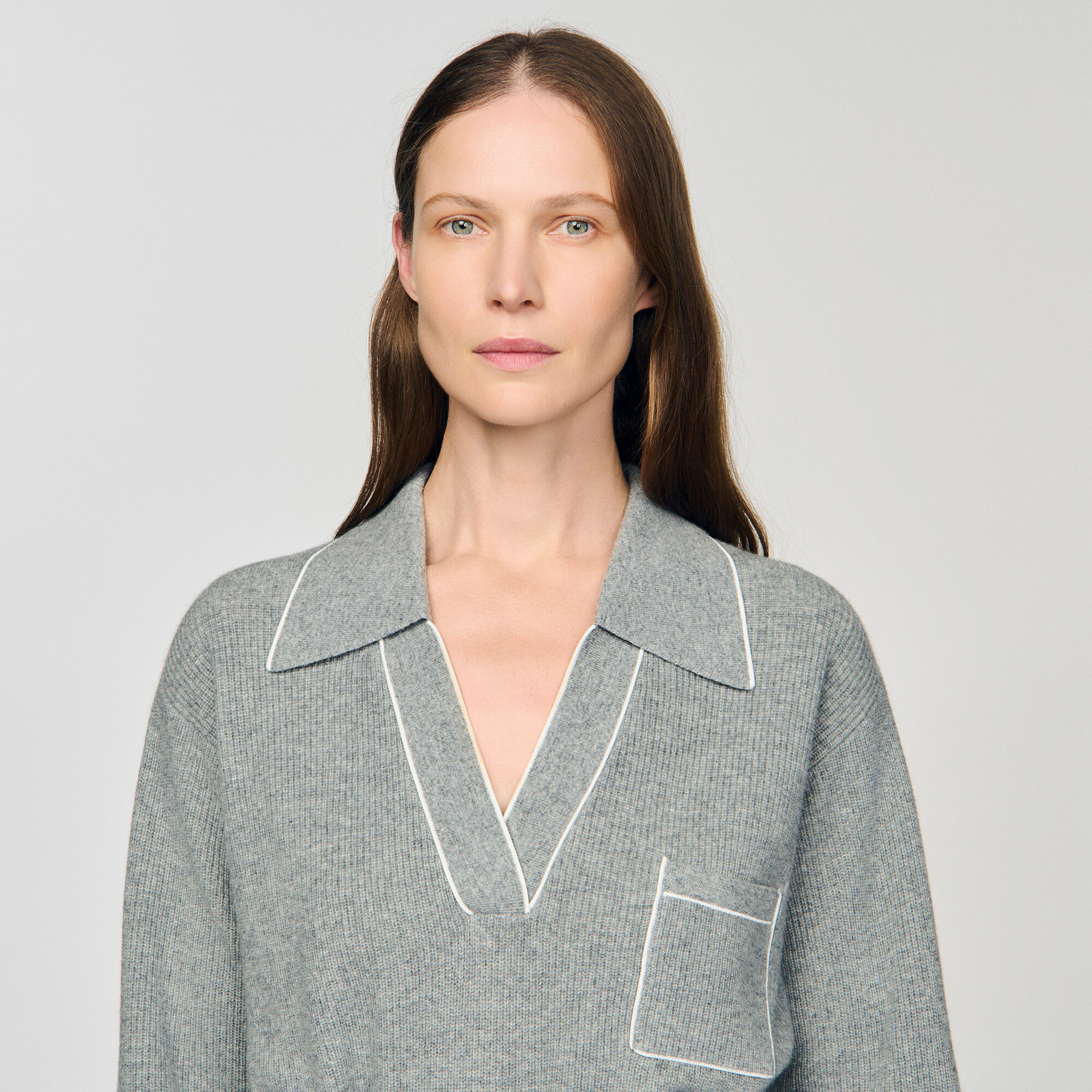 Open polo-collar neck jumper