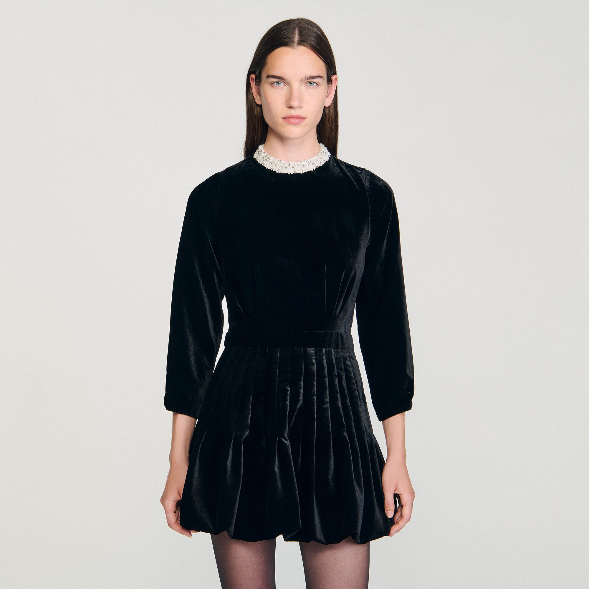 Beaded velvet short dress