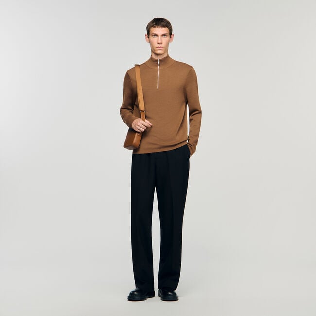 Wool jumper with zip collar