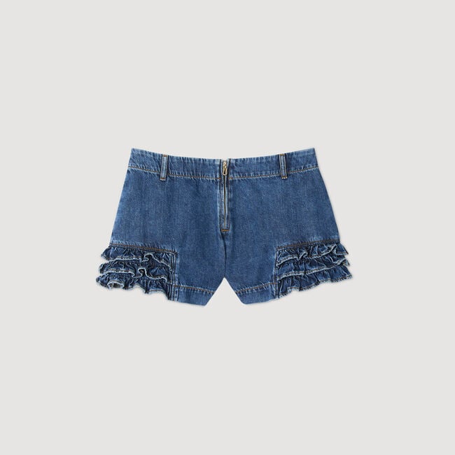 Ruffled denim shorts