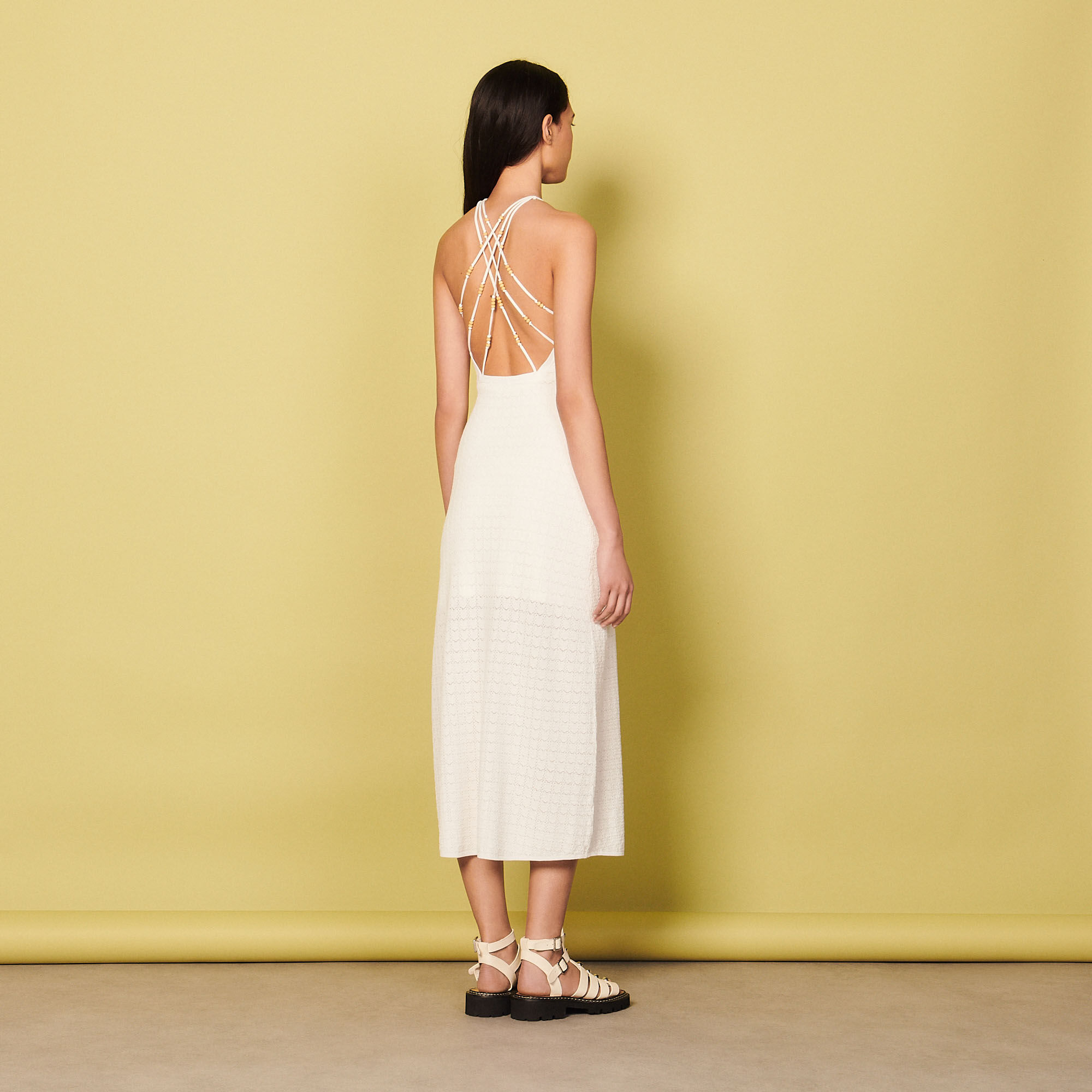 Long pointelle knit dress