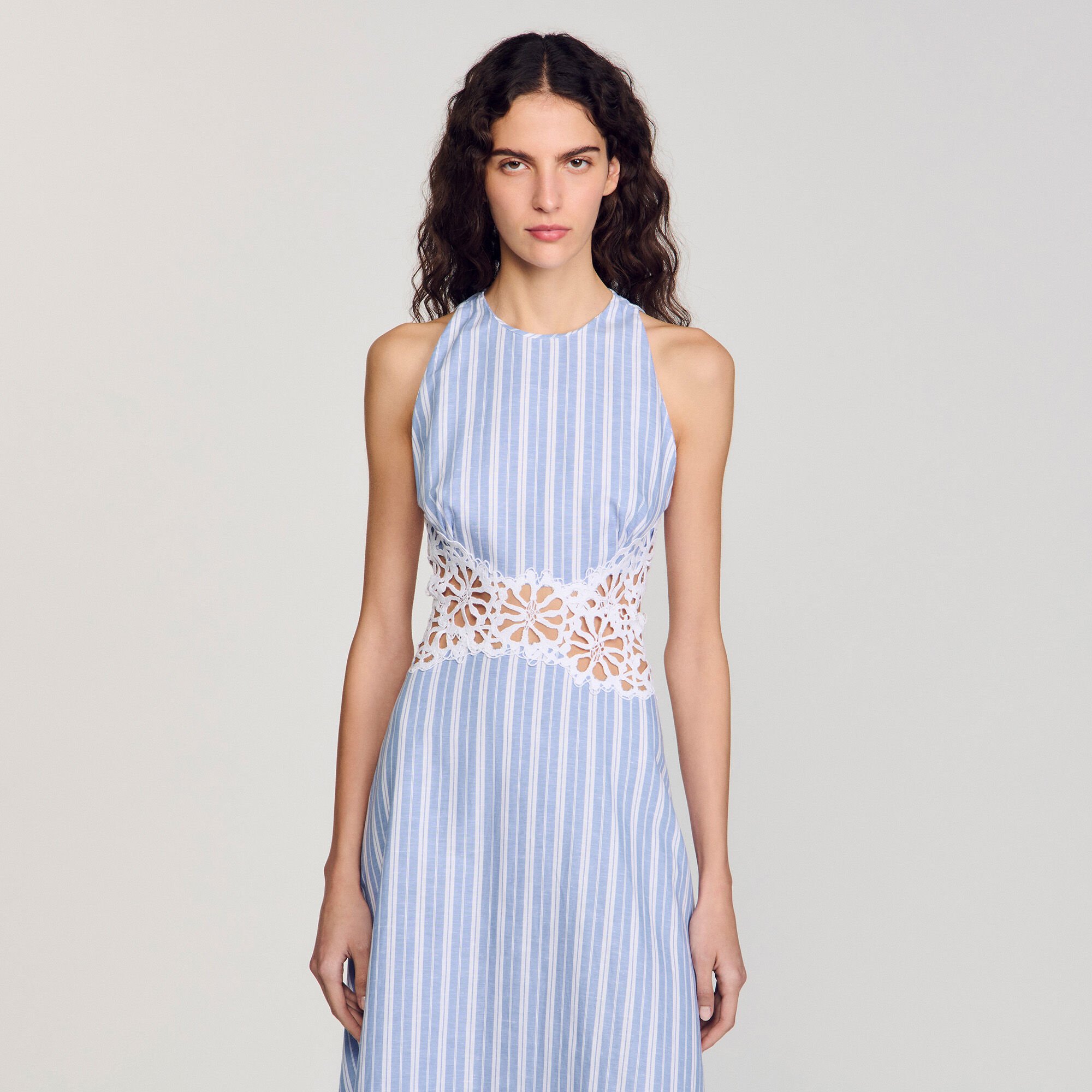Striped maxi dress with lace