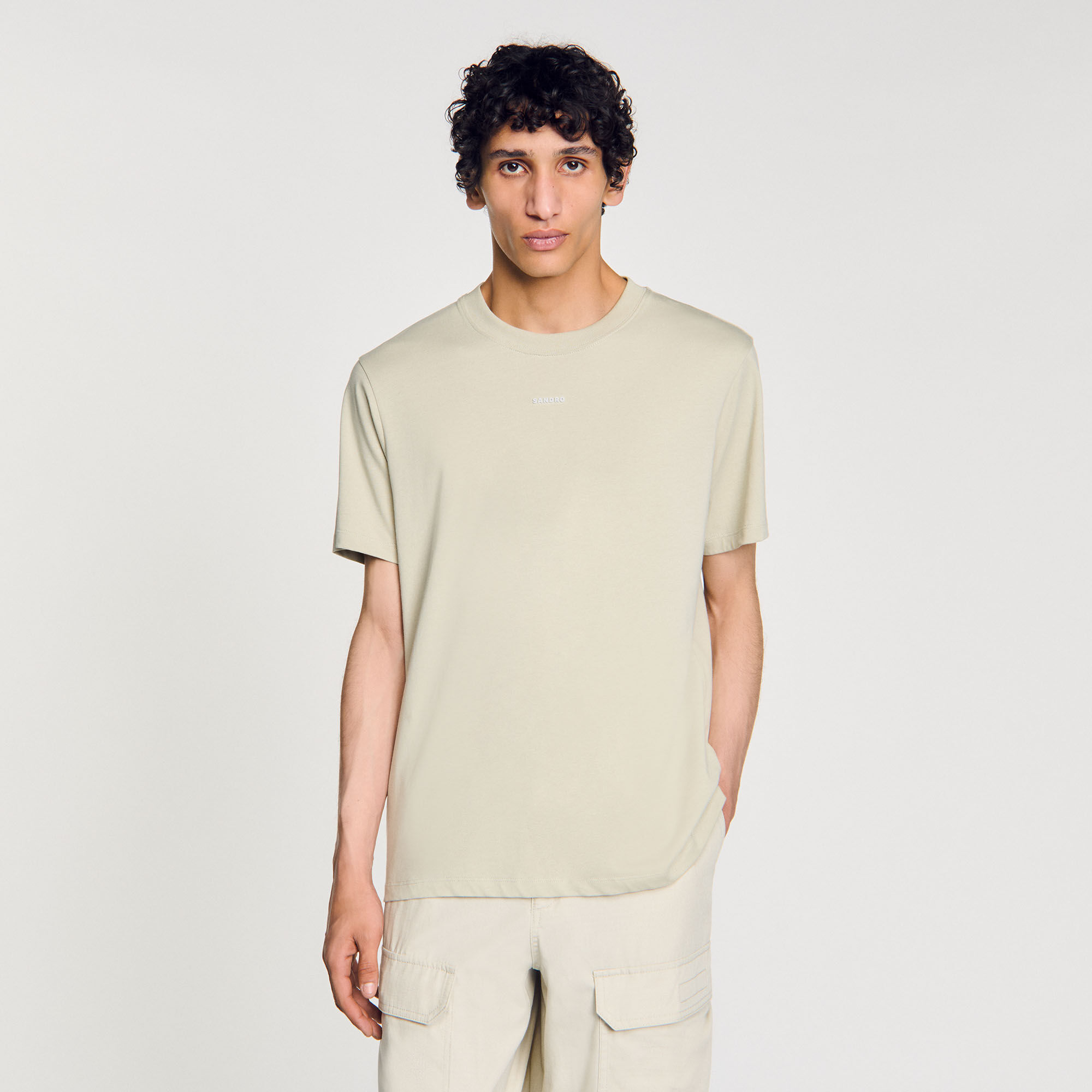 Cotton T-shirt with logo green for Men | Sandro Paris