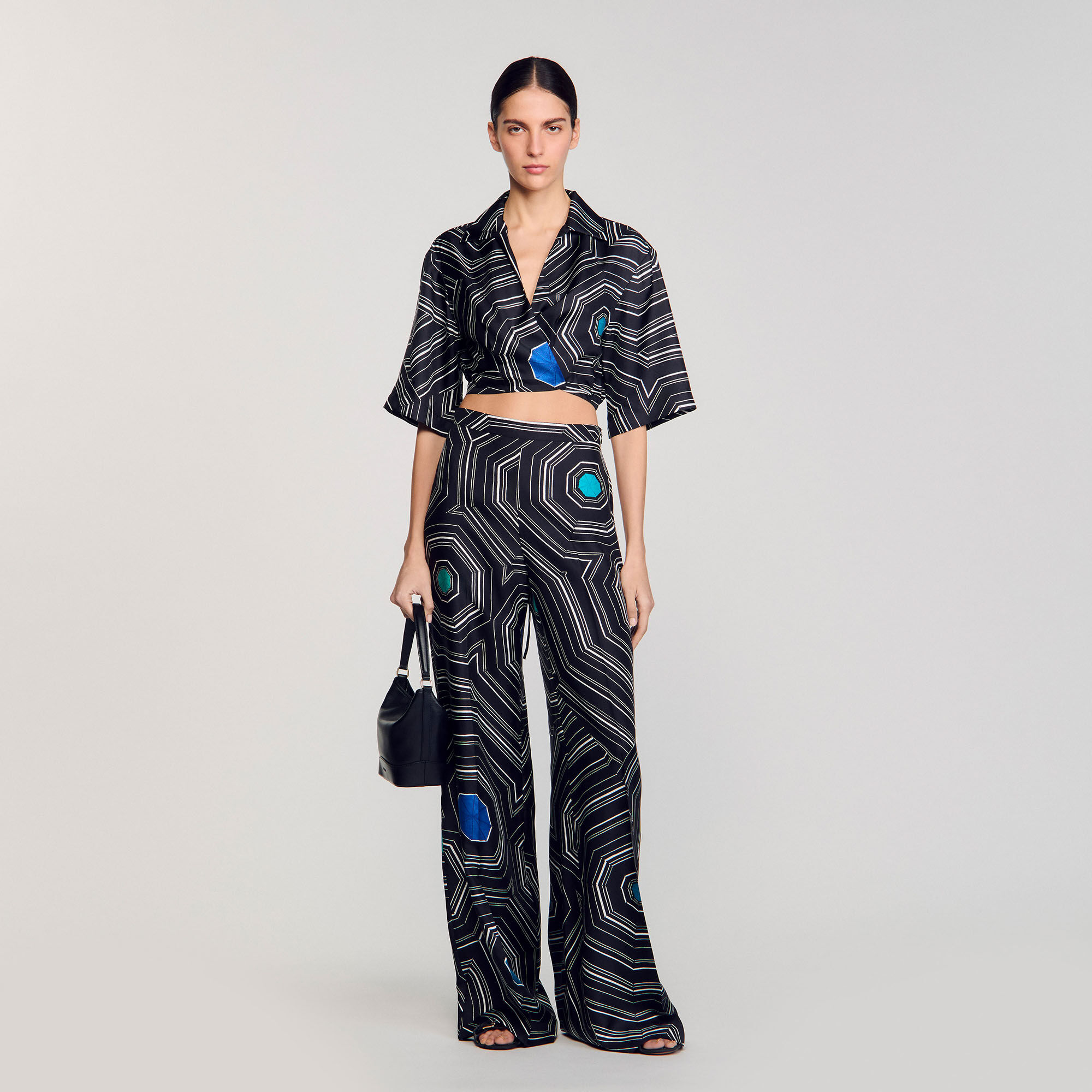Spiral-motif silk shirt