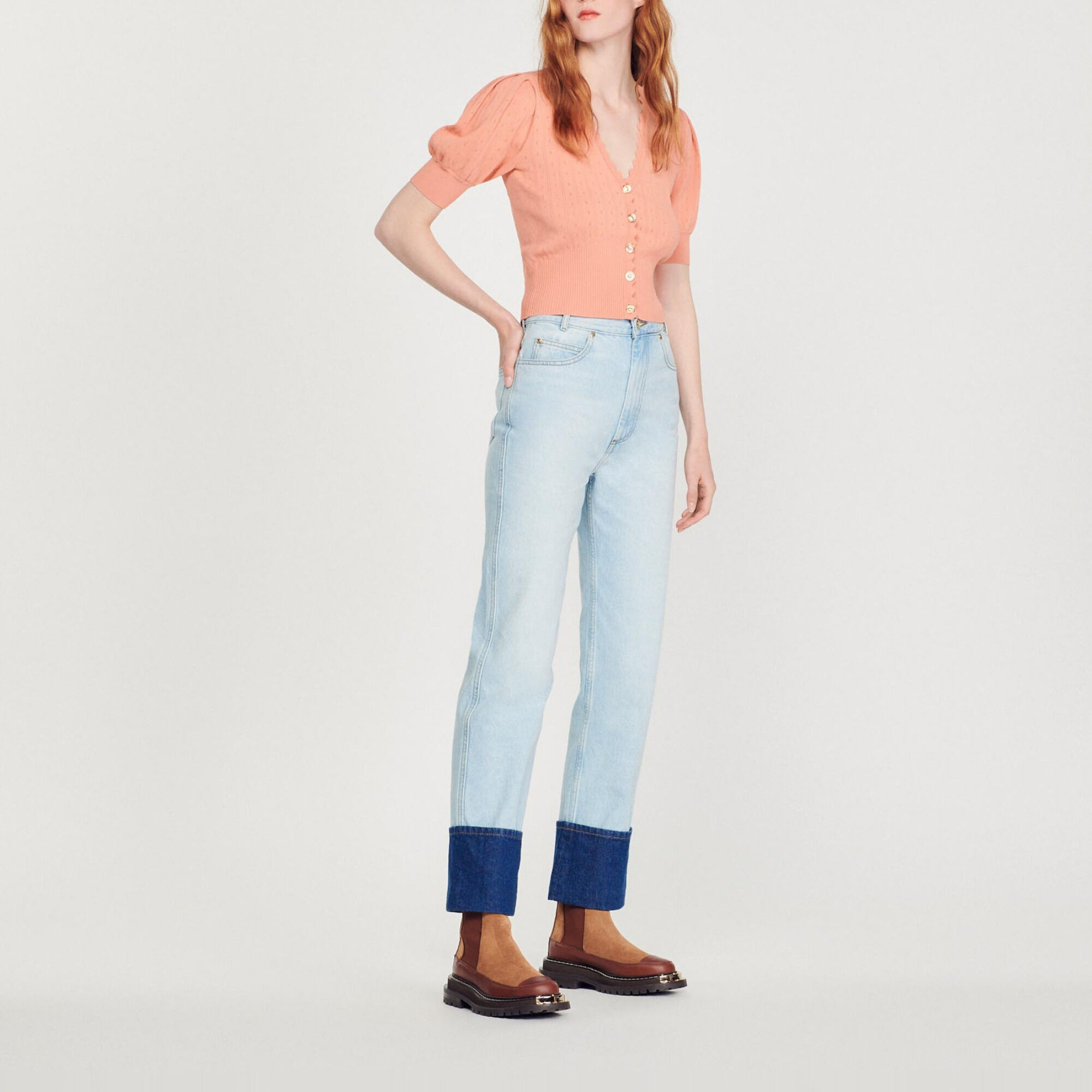 Cropped cardigan with balloon sleeves