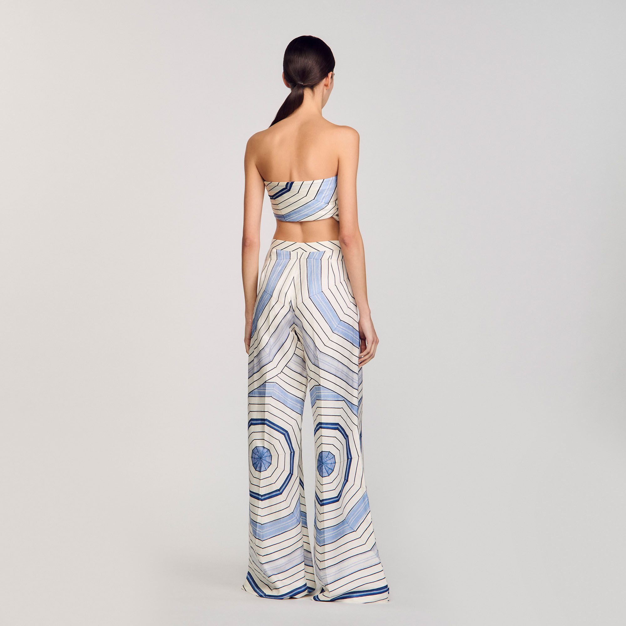 Spiral-motif wide-leg trousers