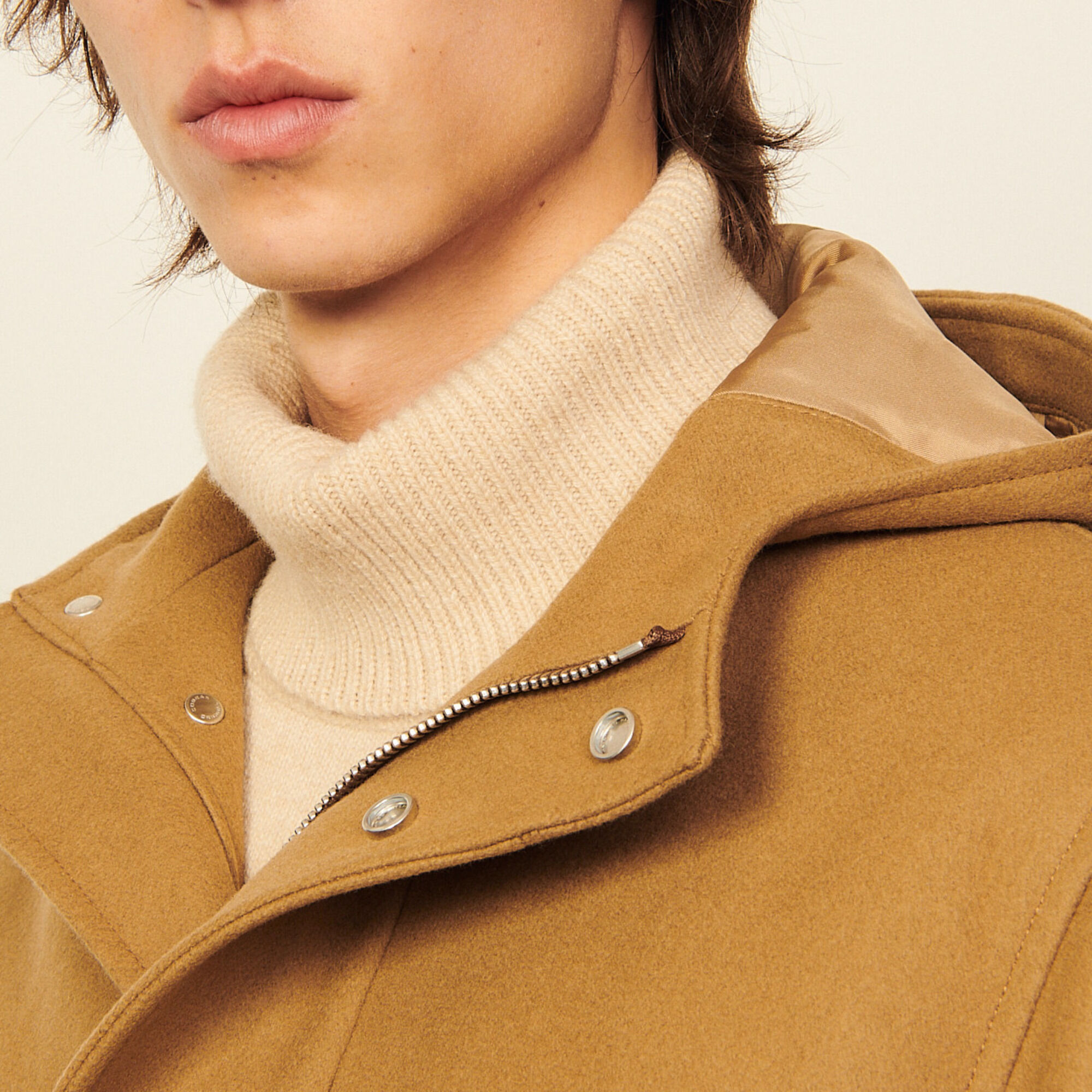 Wool and cashmere blend hooded parka