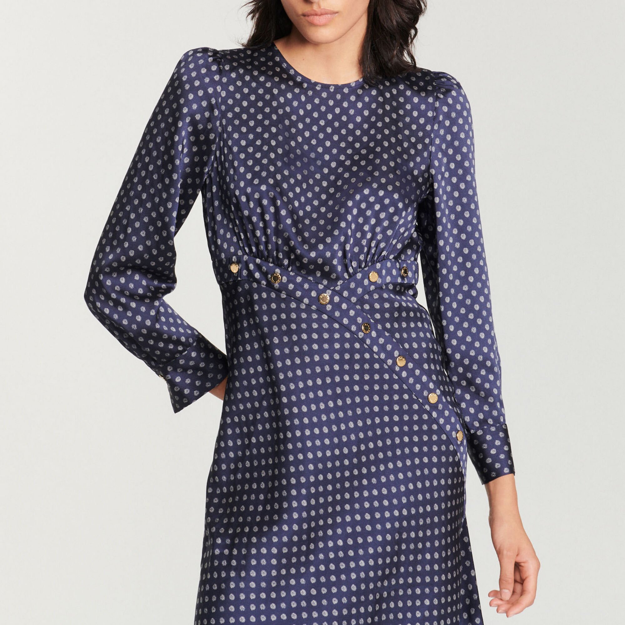 Long flowing dress with polka-dot print