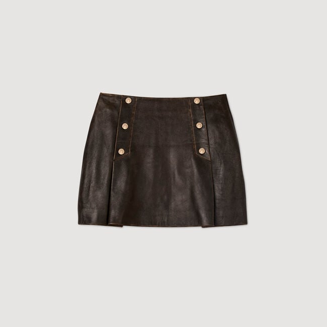 Short aged leather skirt