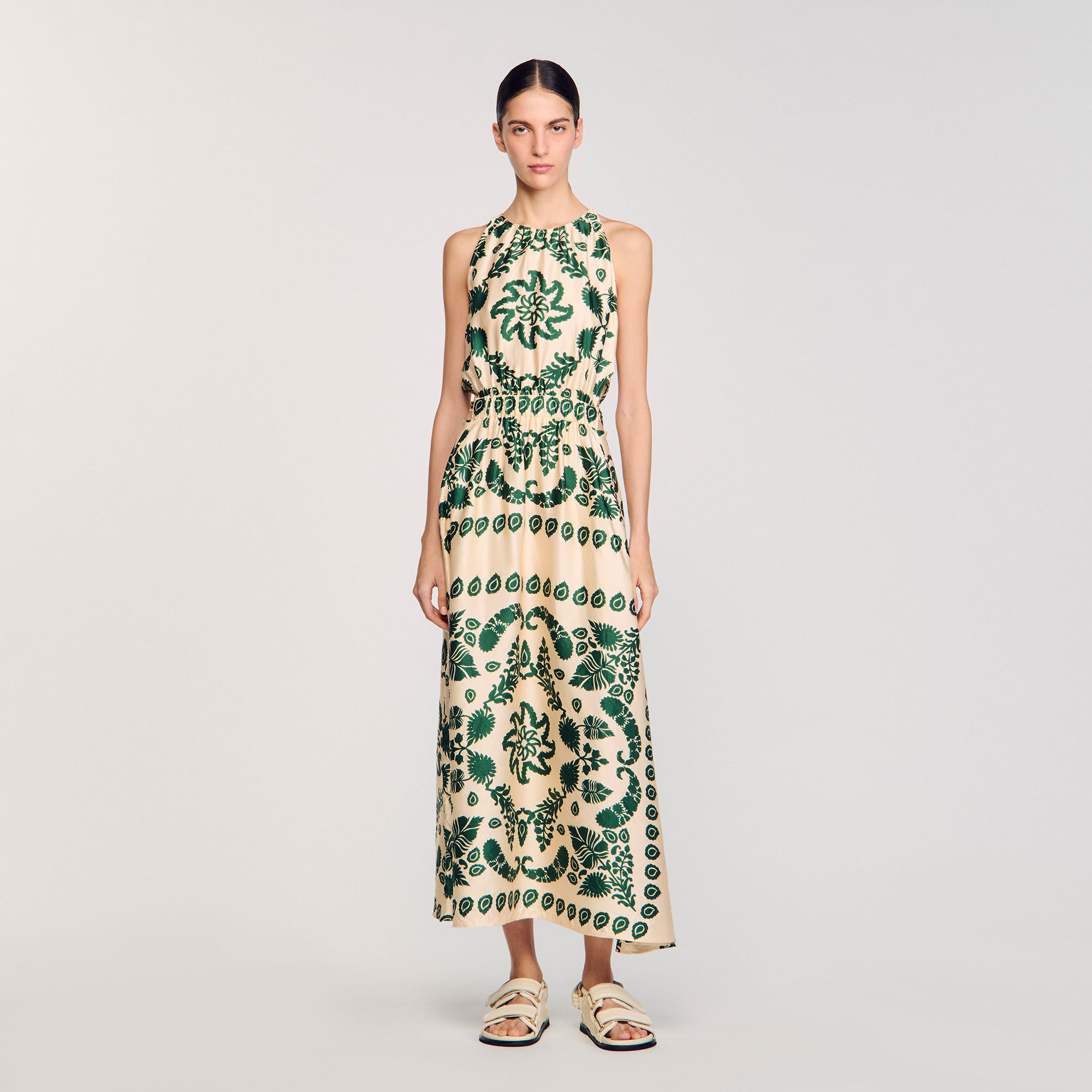 Leaf print maxi dress