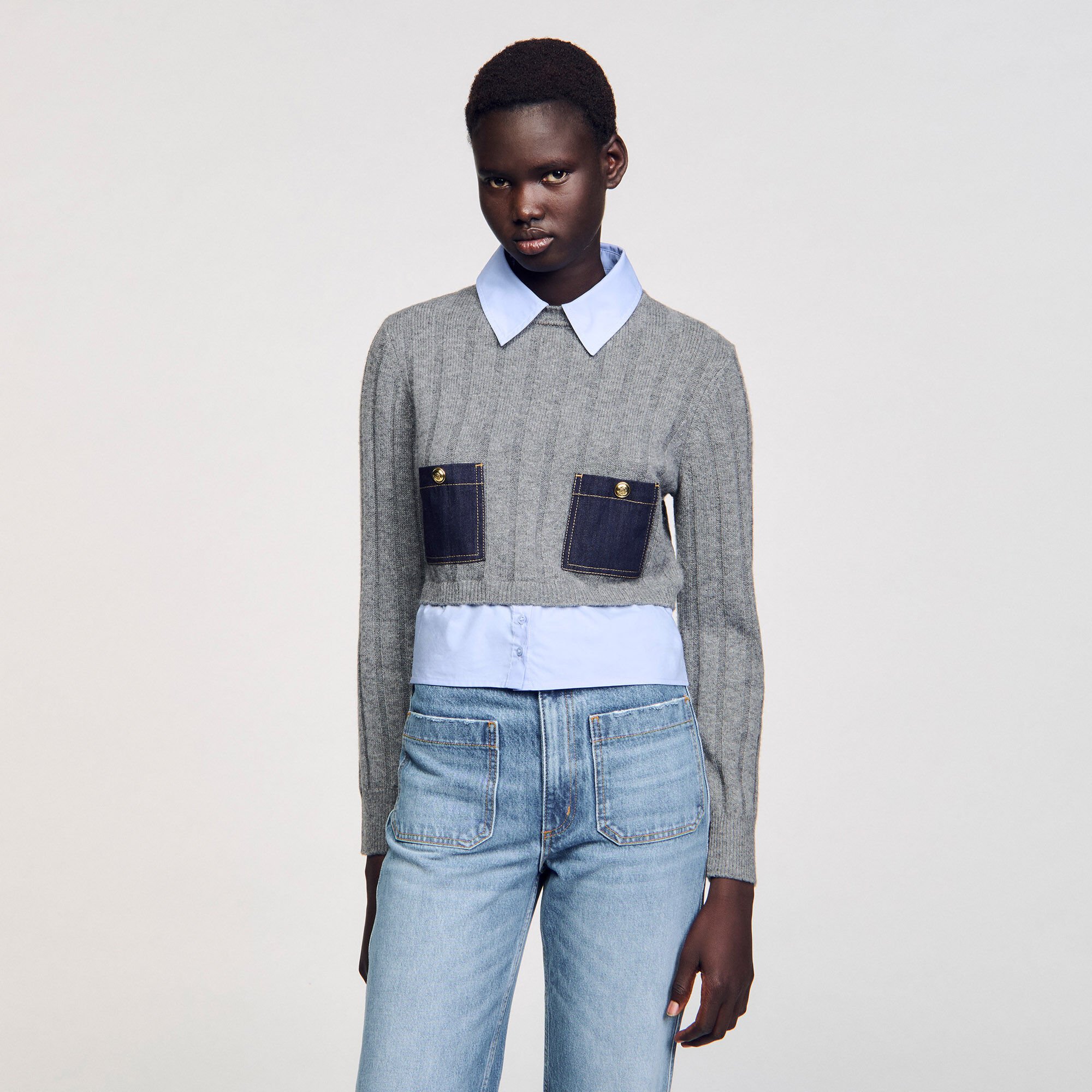 Cropped wool and cashmere jumper