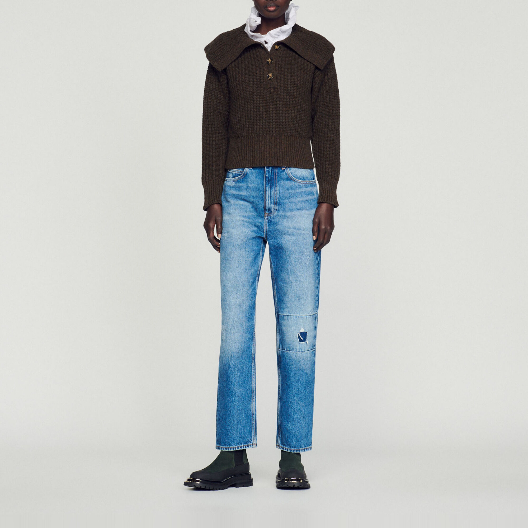Knitted wide-neck sweater