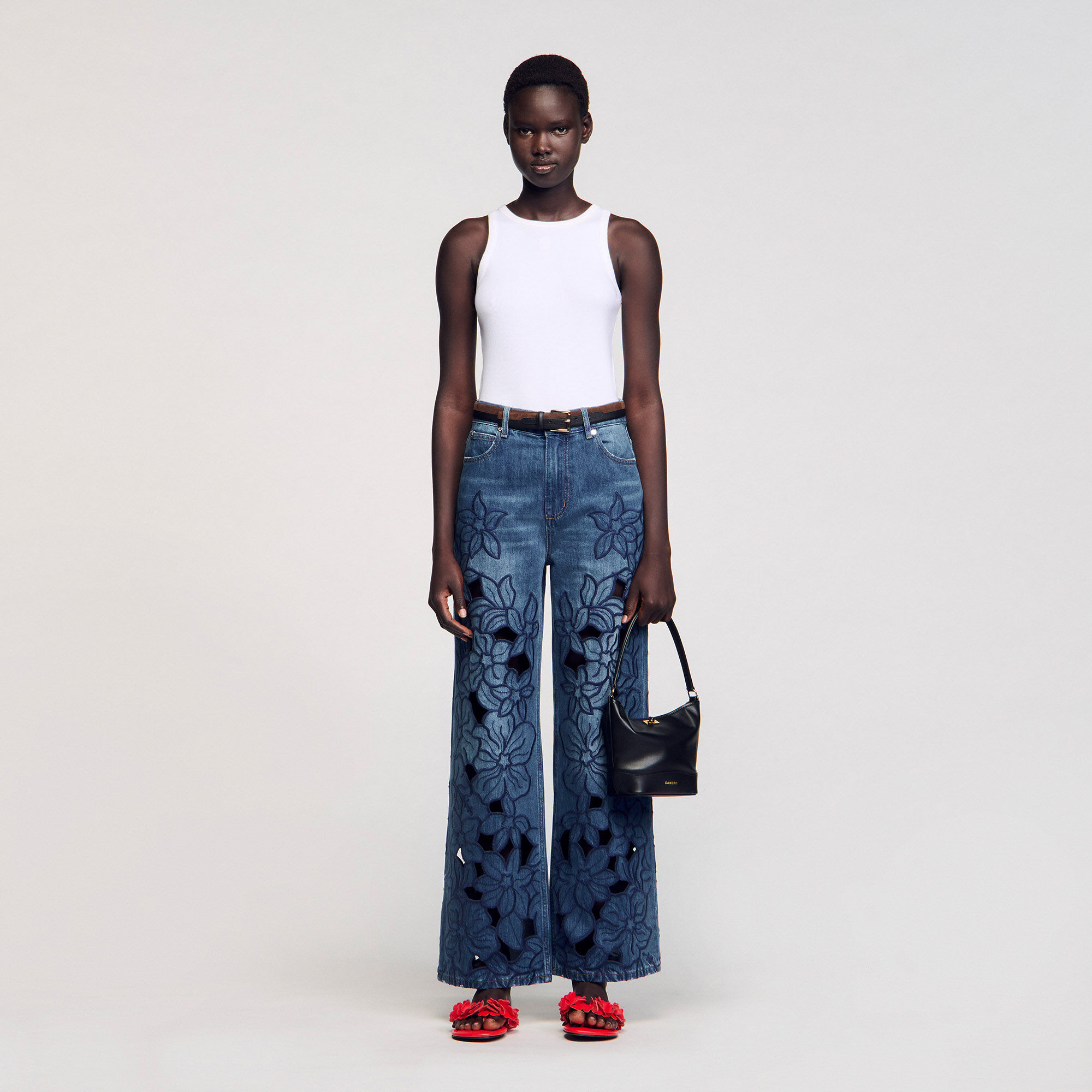 CHECK EMBROIDERY STRAIGHT PANTS