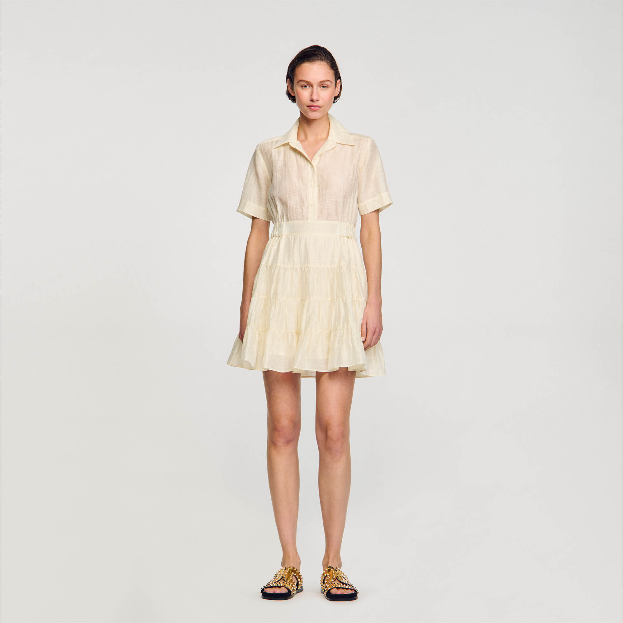 Short ruffled dress white beige For Women Sandro Paris
