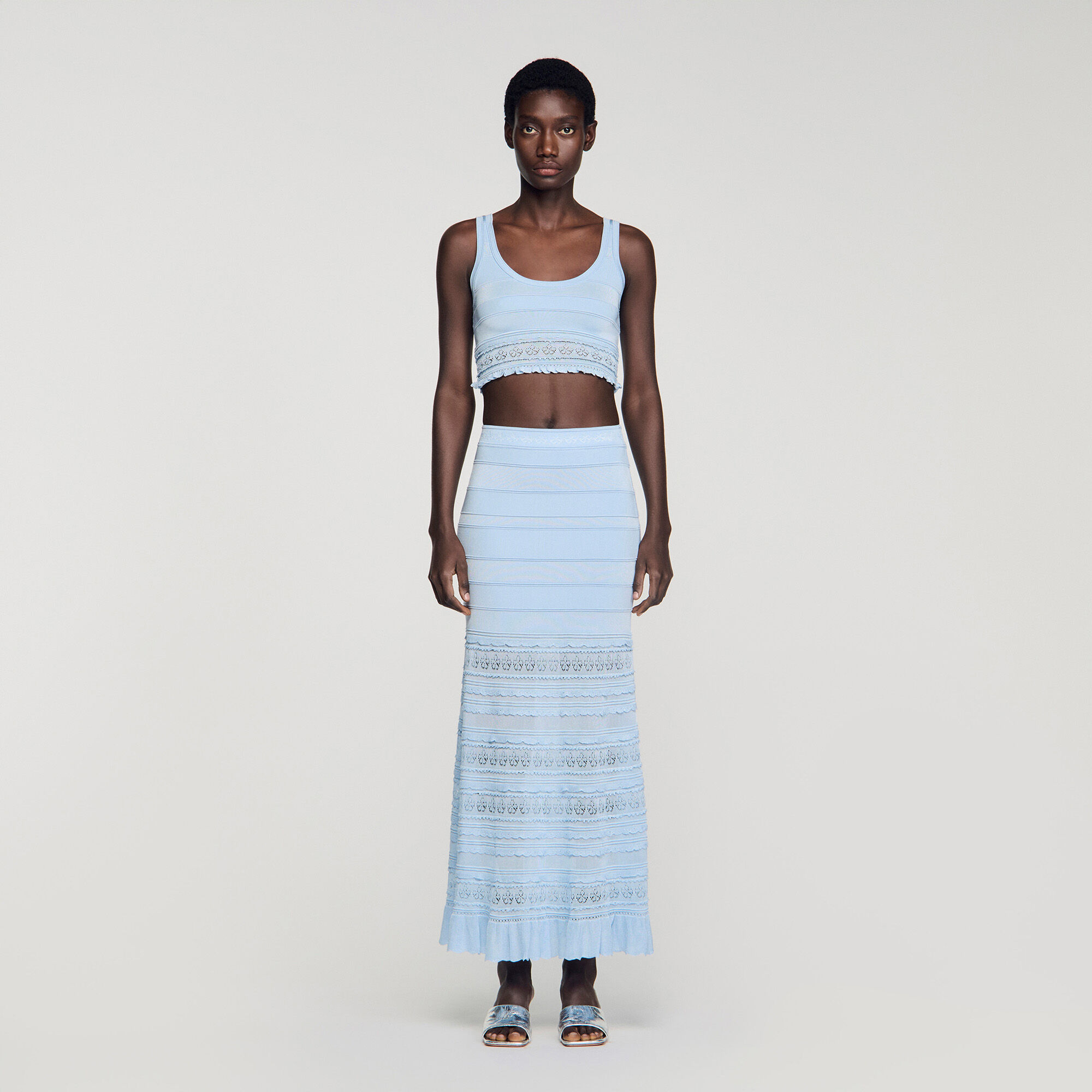 Pointelle knit maxi skirt