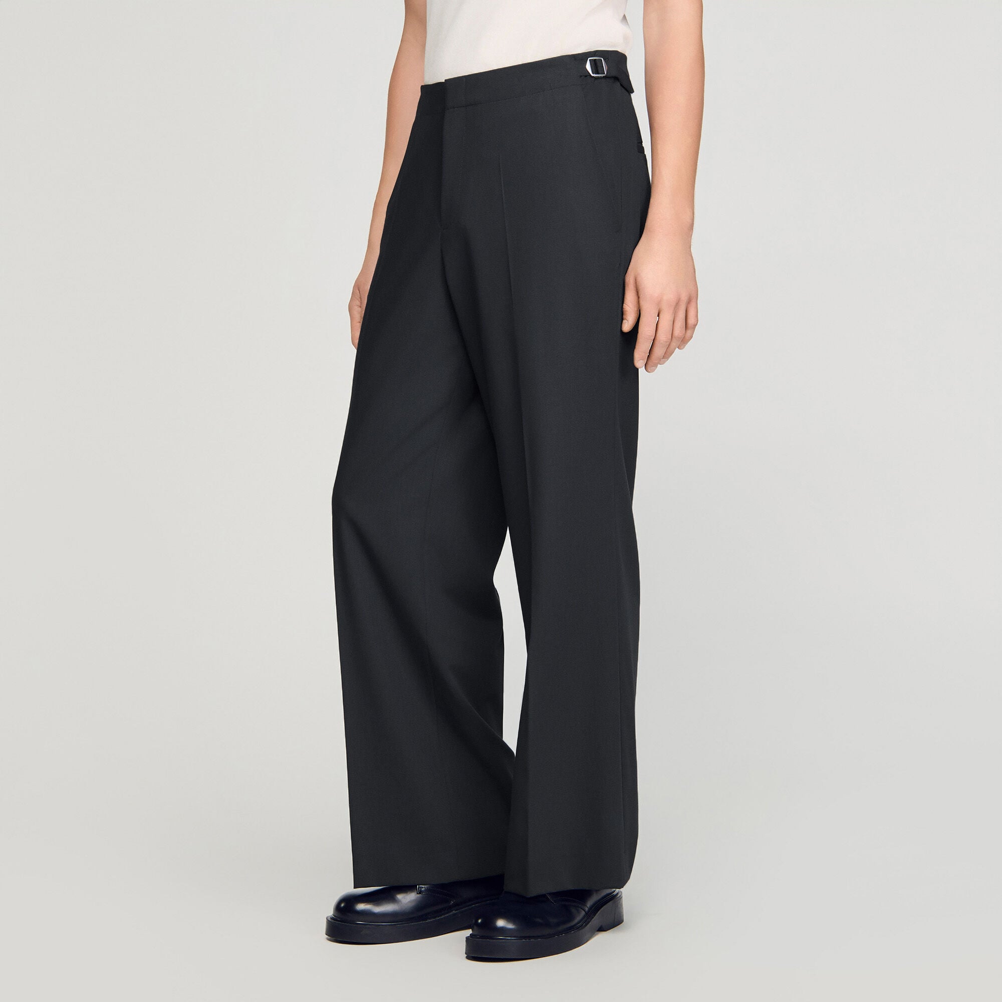 Wide-leg boucl&eacute; wool trousers