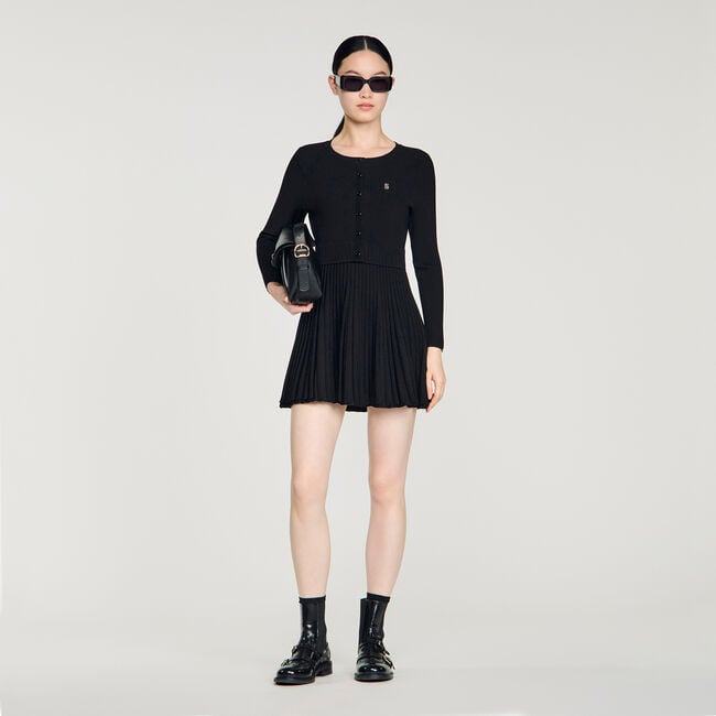 Pleated knit short dress